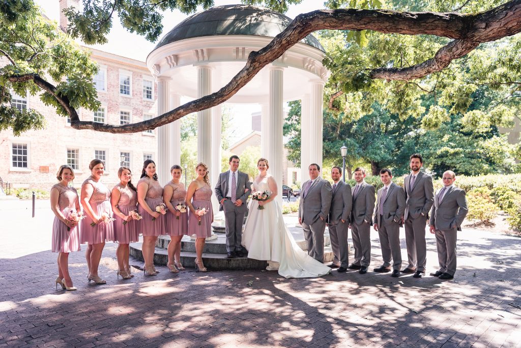 chapel hill wedding bridal party at old well