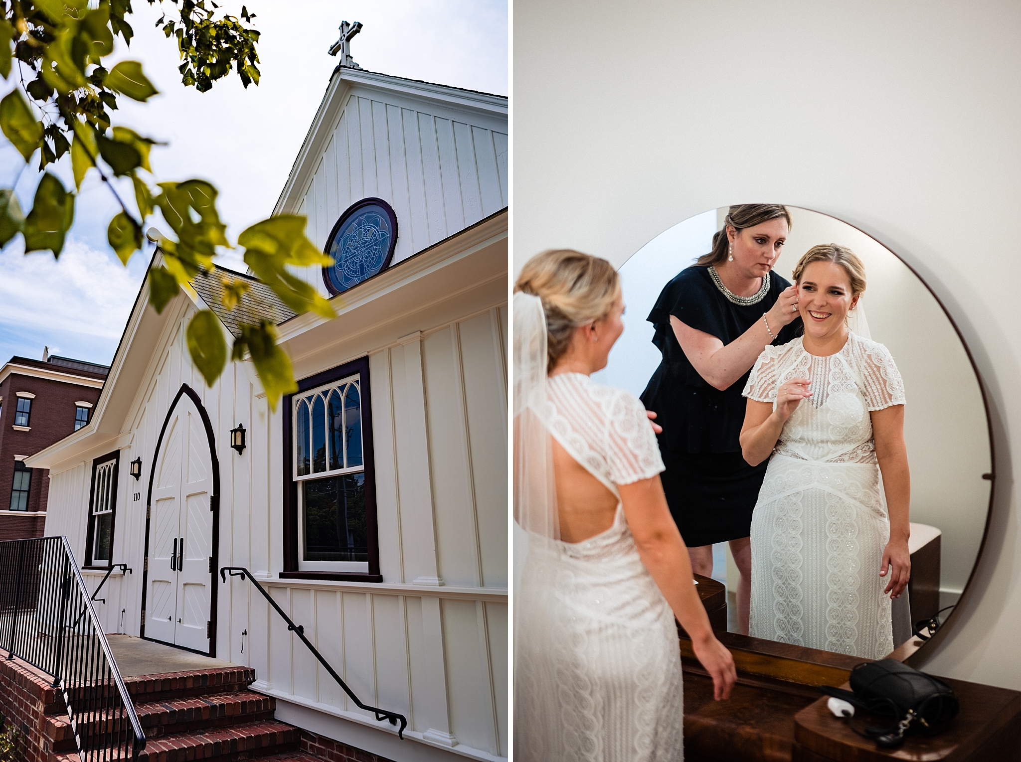 Bride finishes getting ready at All Saints Chapel Raleigh