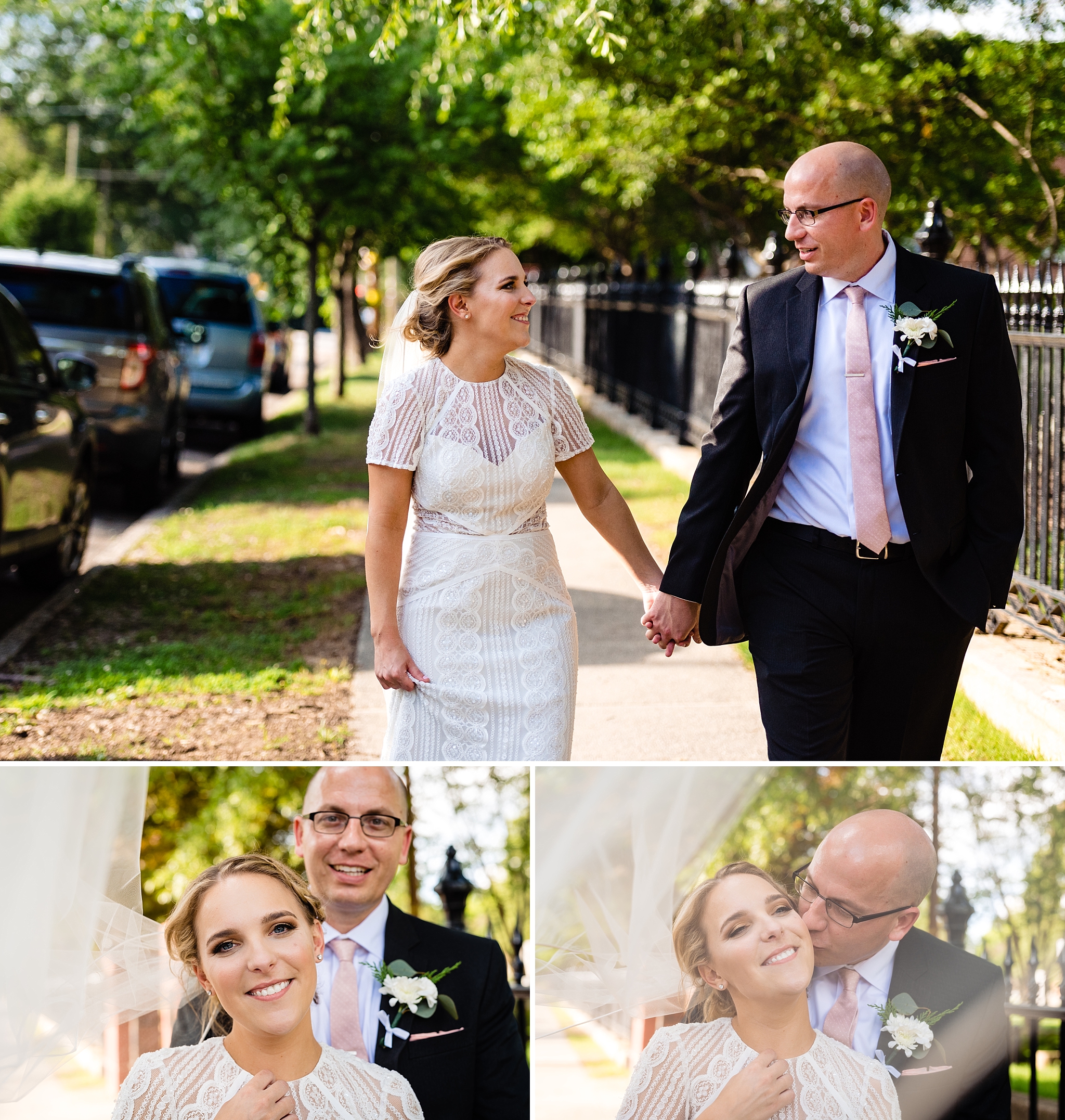 Portraits of a bride and groom at their All Saints Chapel Wedding by Raleigh wedding photographers
