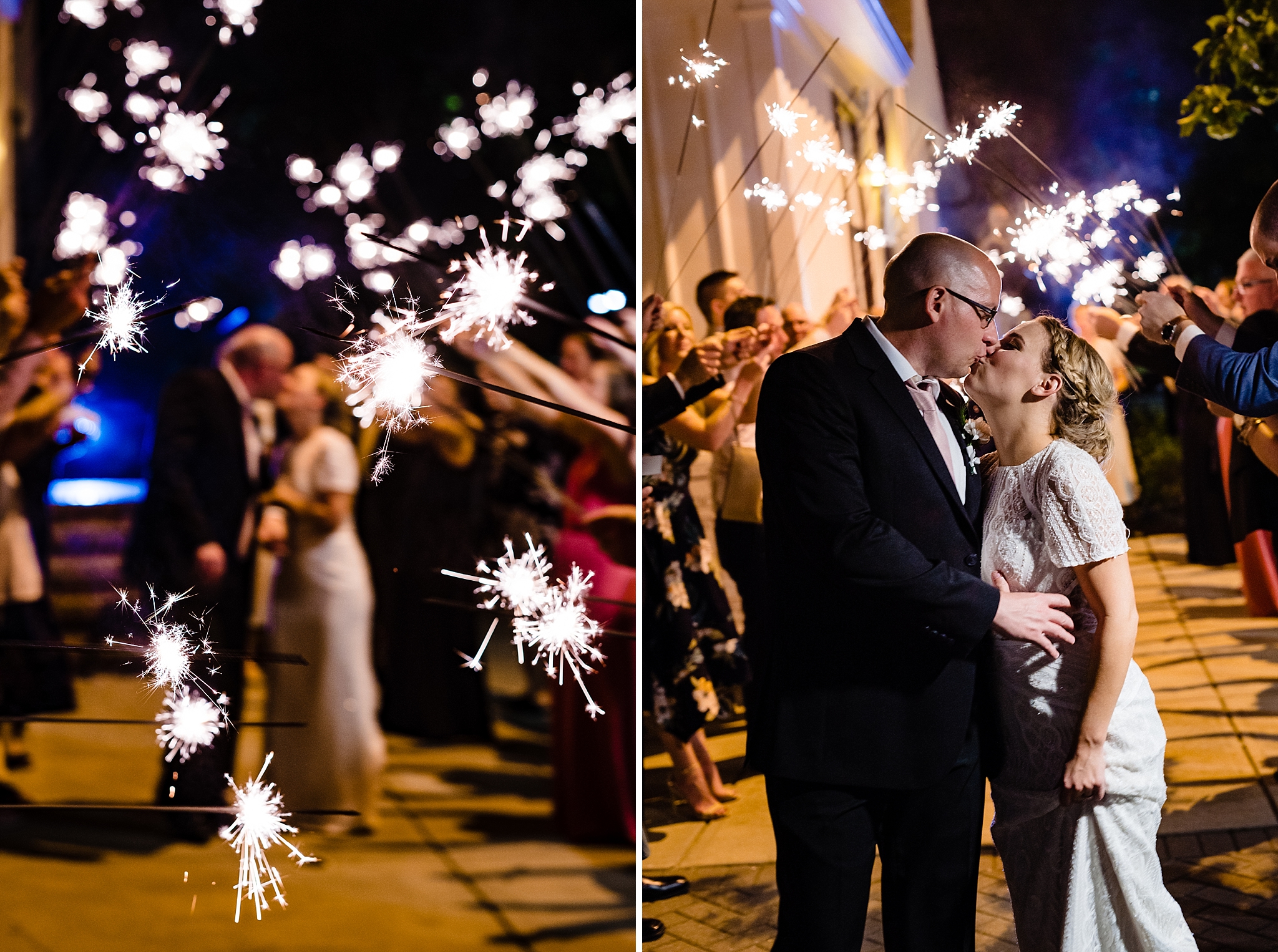 Bride and groom have their Sparkler Exit from All Saints Chapel in Raleigh, NC