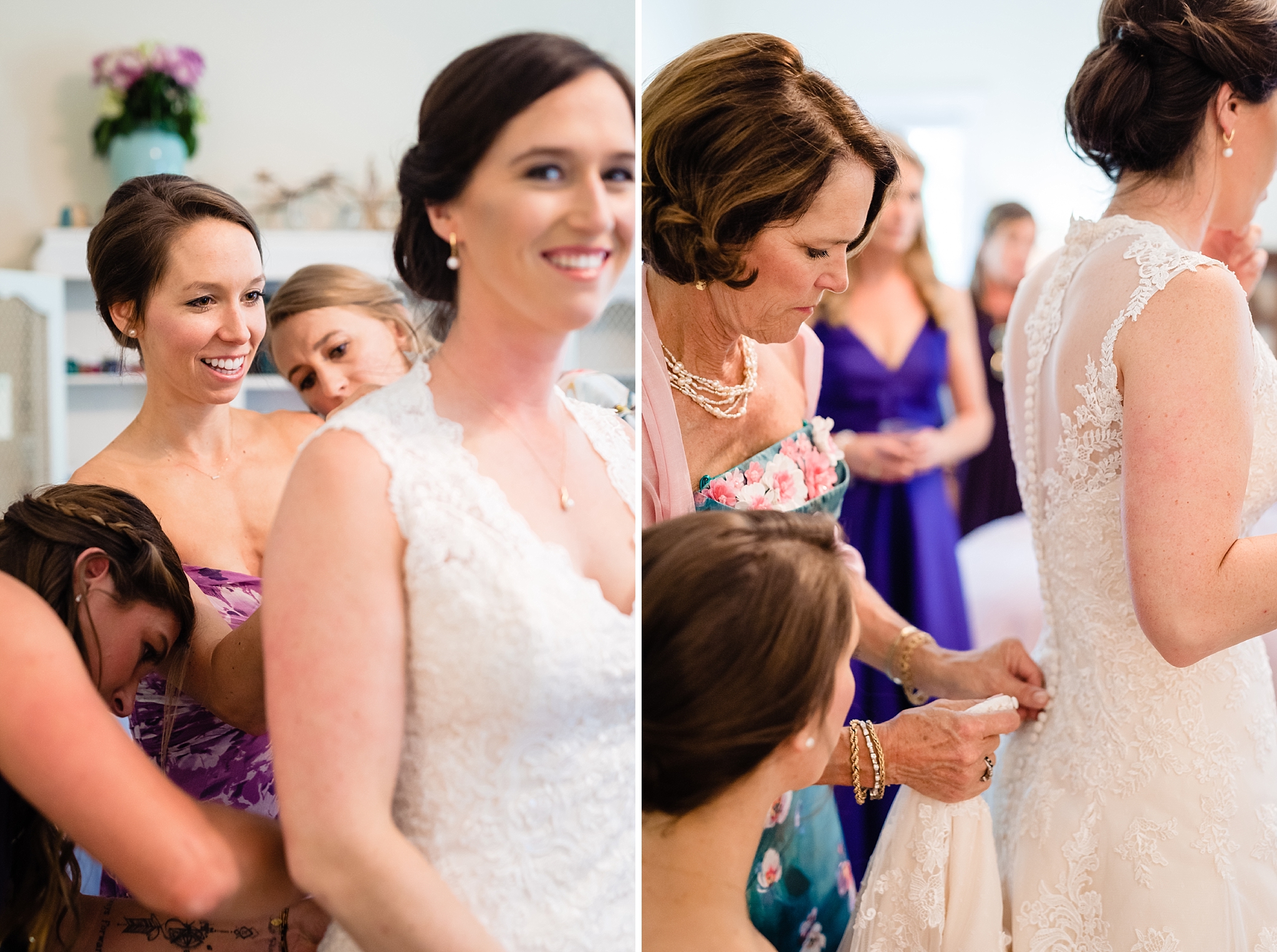 Mom and sister helping bride