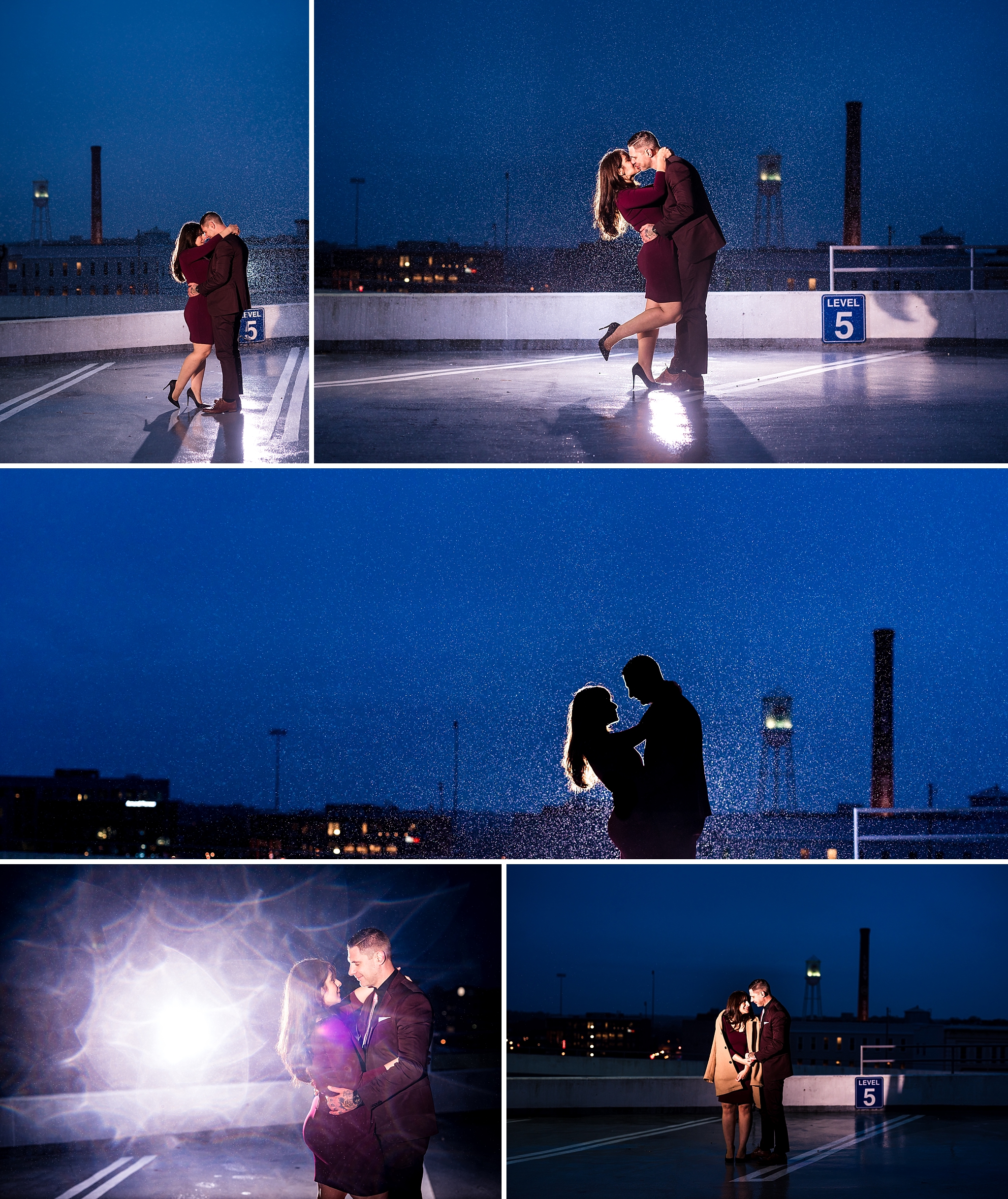 Downtown Durham Engagement Photos in the rain