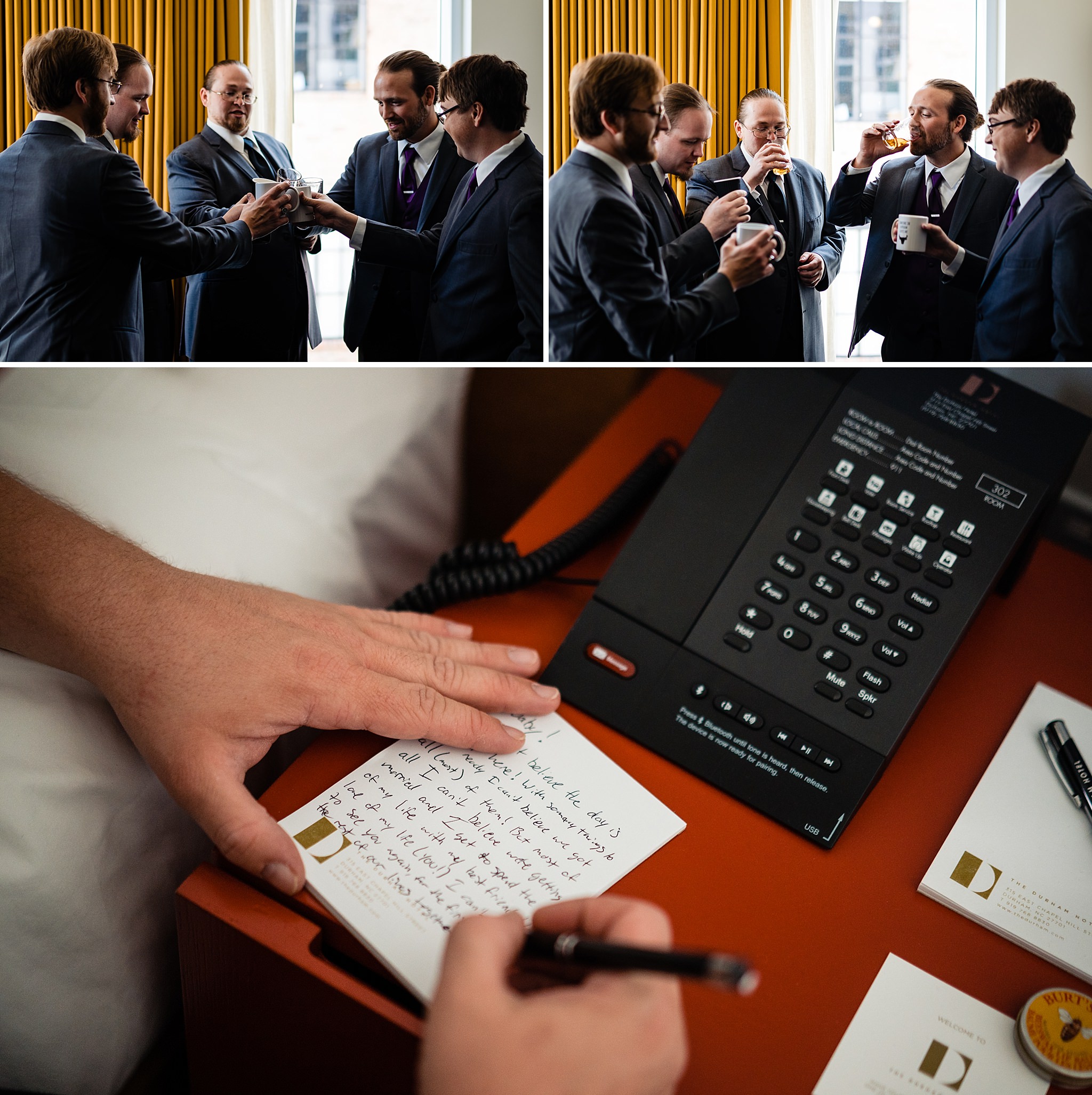 Groomsmen toast and the groom writes his vows at The Durham Hotel | Durham wedding photographers