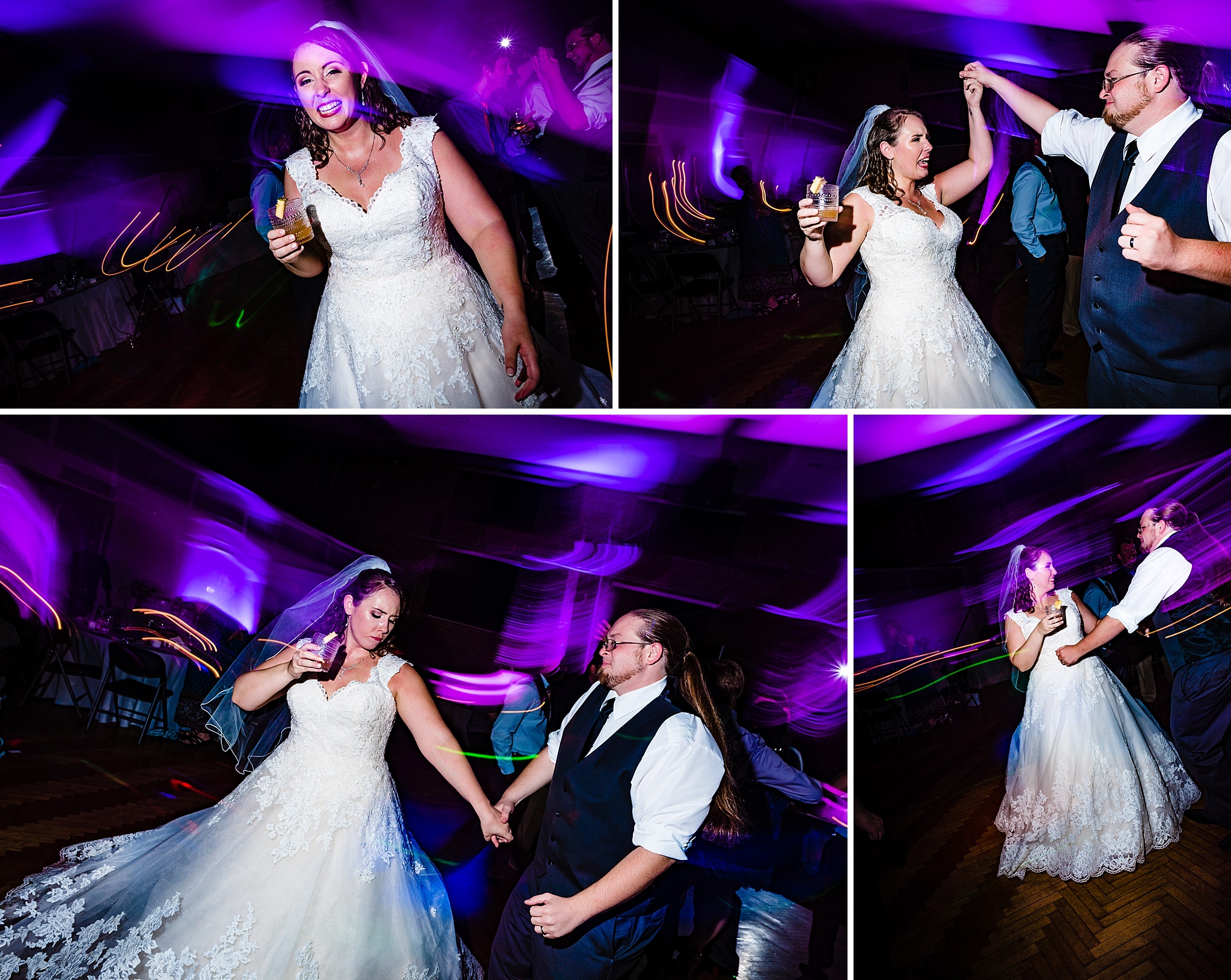 Fun wedding reception dance floor photos at a Durham Armory Wedding, Downtown Durham Wedding
