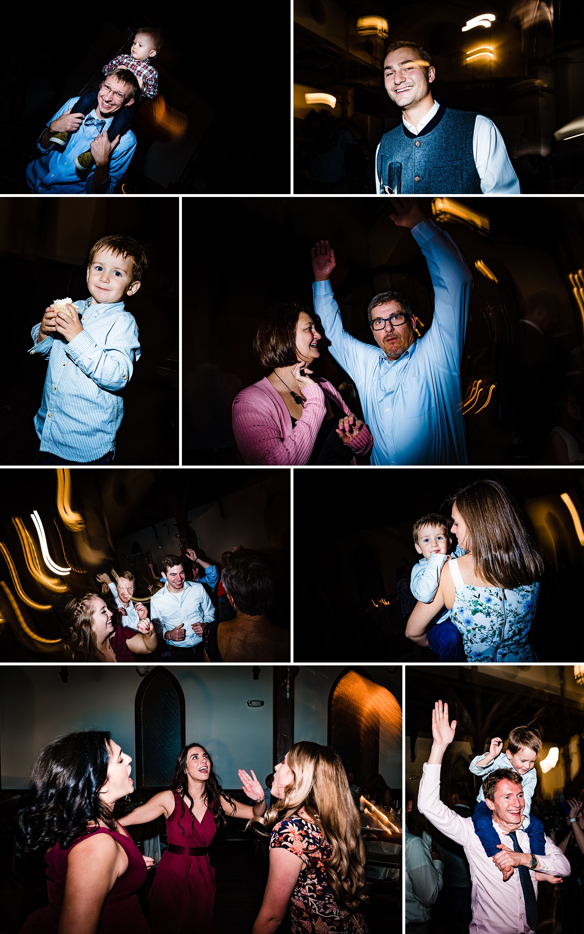 The bride and groom and their guests have fun on the dance floor during this All Saints Chapel Raleigh wedding