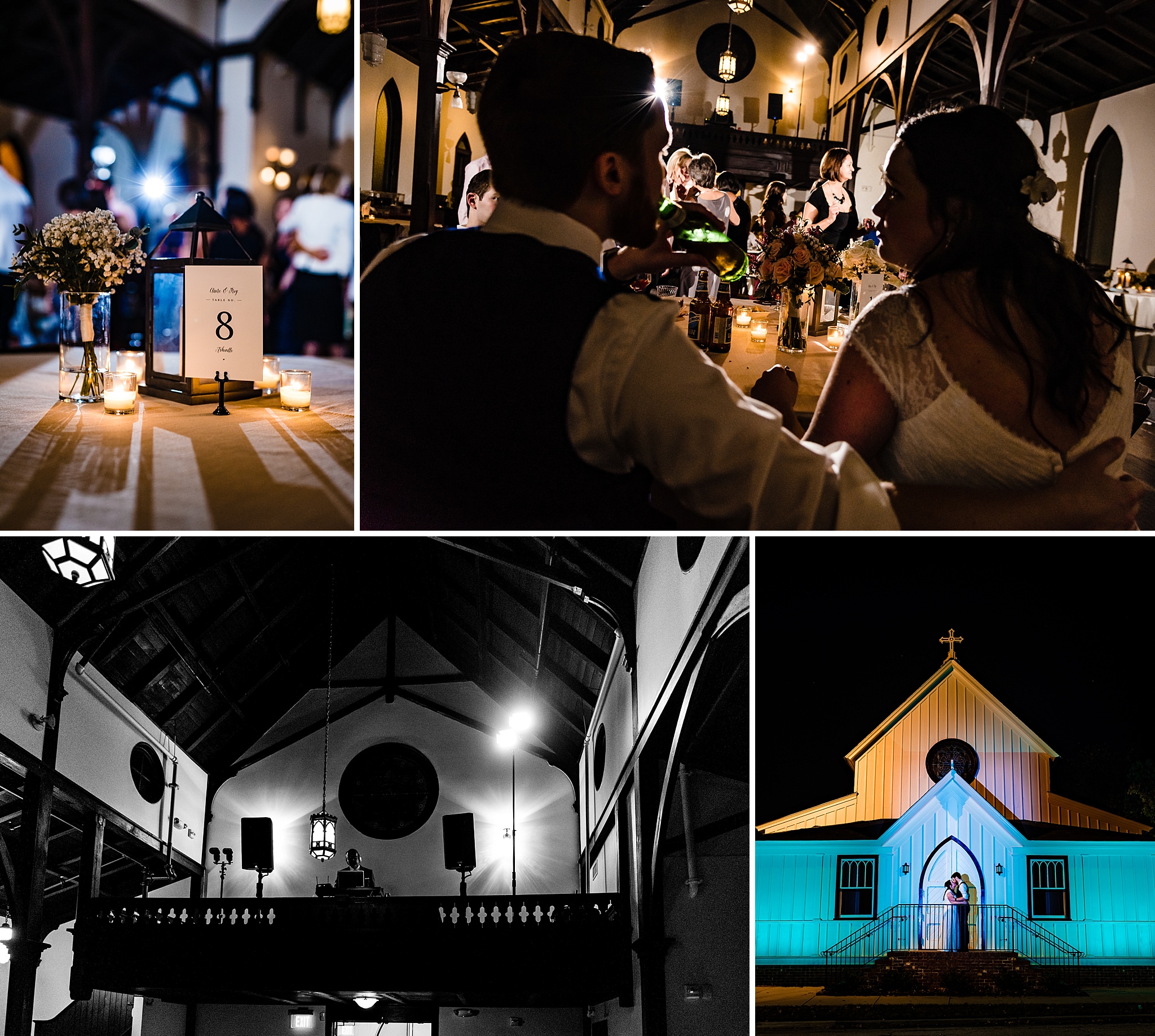 Photos of an All Saints Chapel wedding reception by Raleigh wedding photographers