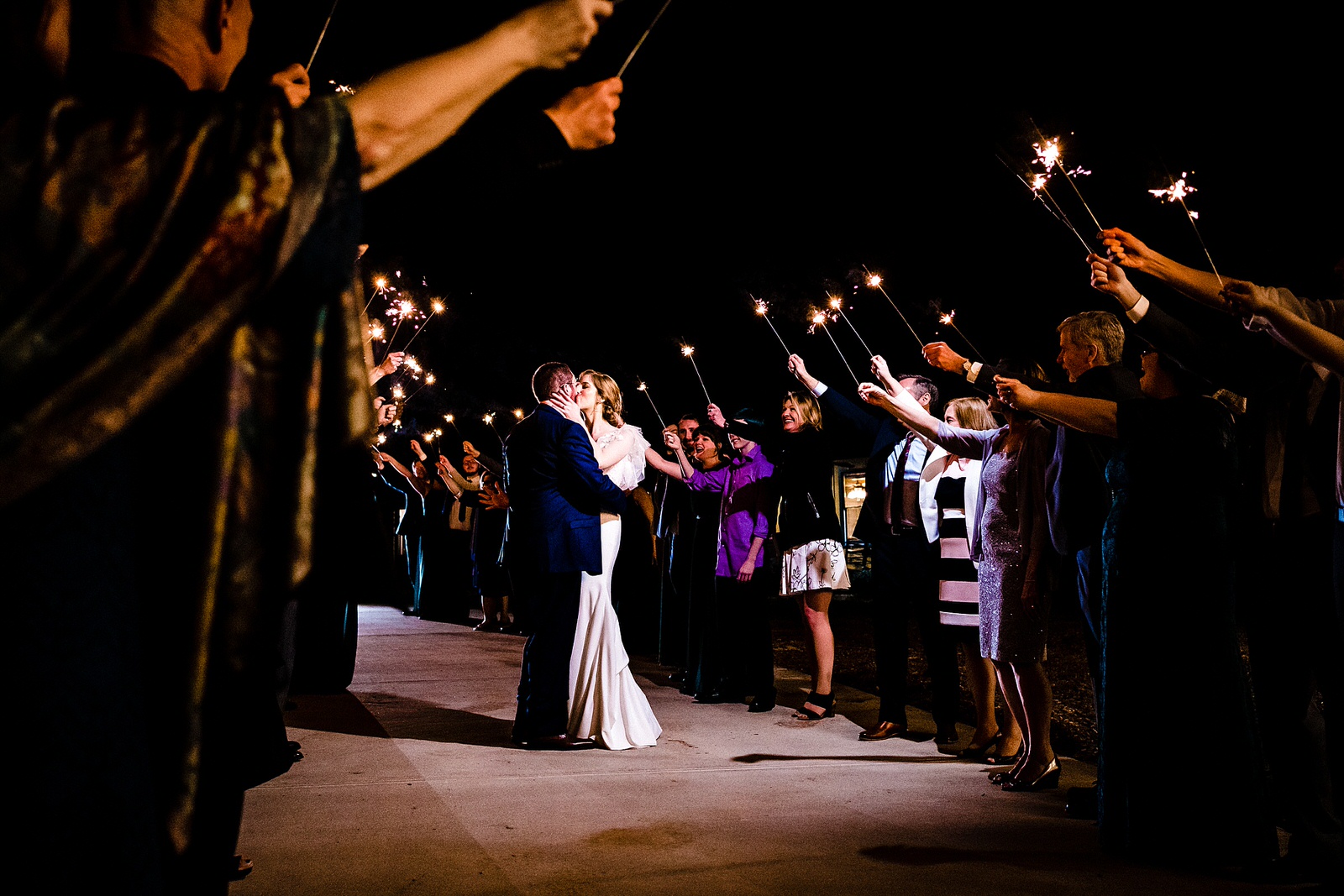 Wedding sparkler exit at The Meadows Raleigh by Raleigh wedding photographers