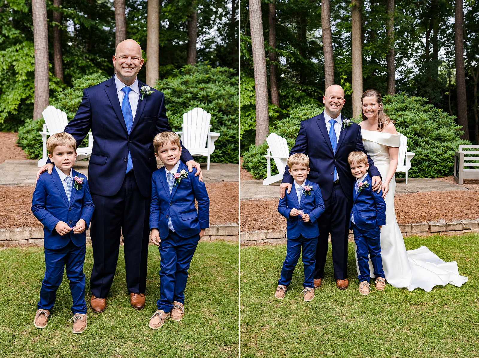 Group photo of bride and groom with groom's twin sons