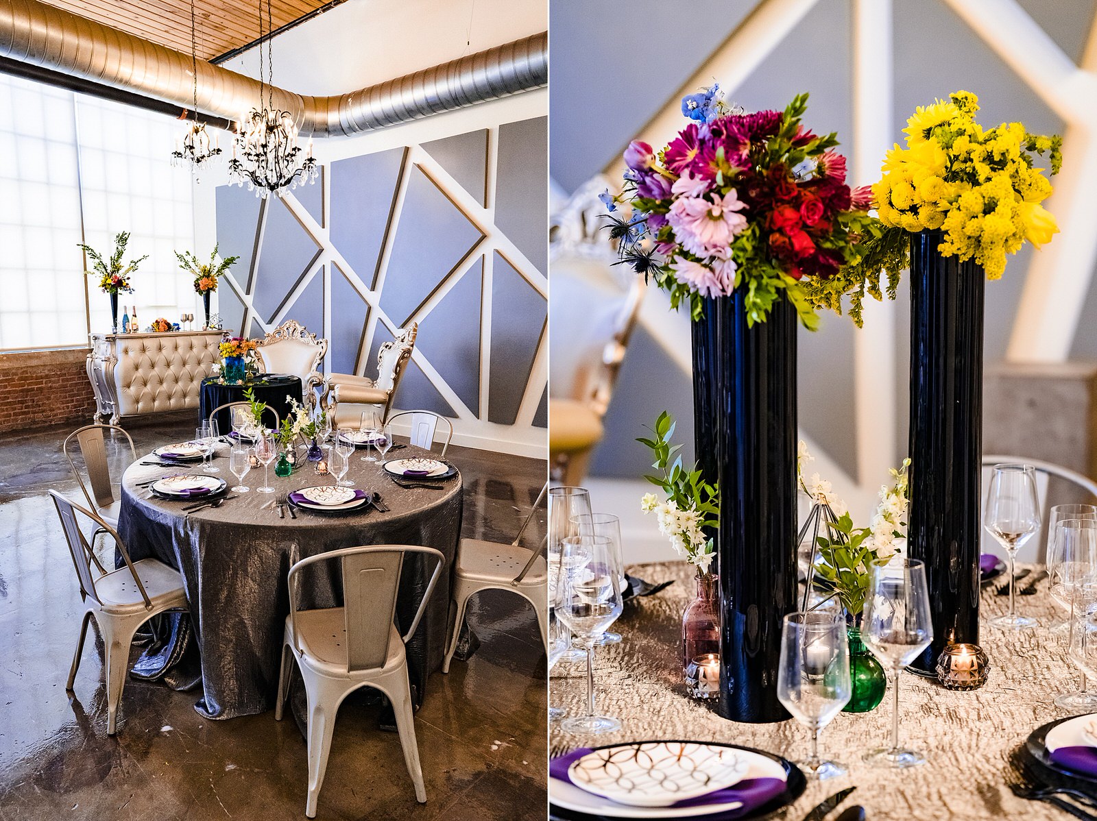 Lucky Strike Suite set up for an intimate wedding as part of a colorful wedding inspiration shoot