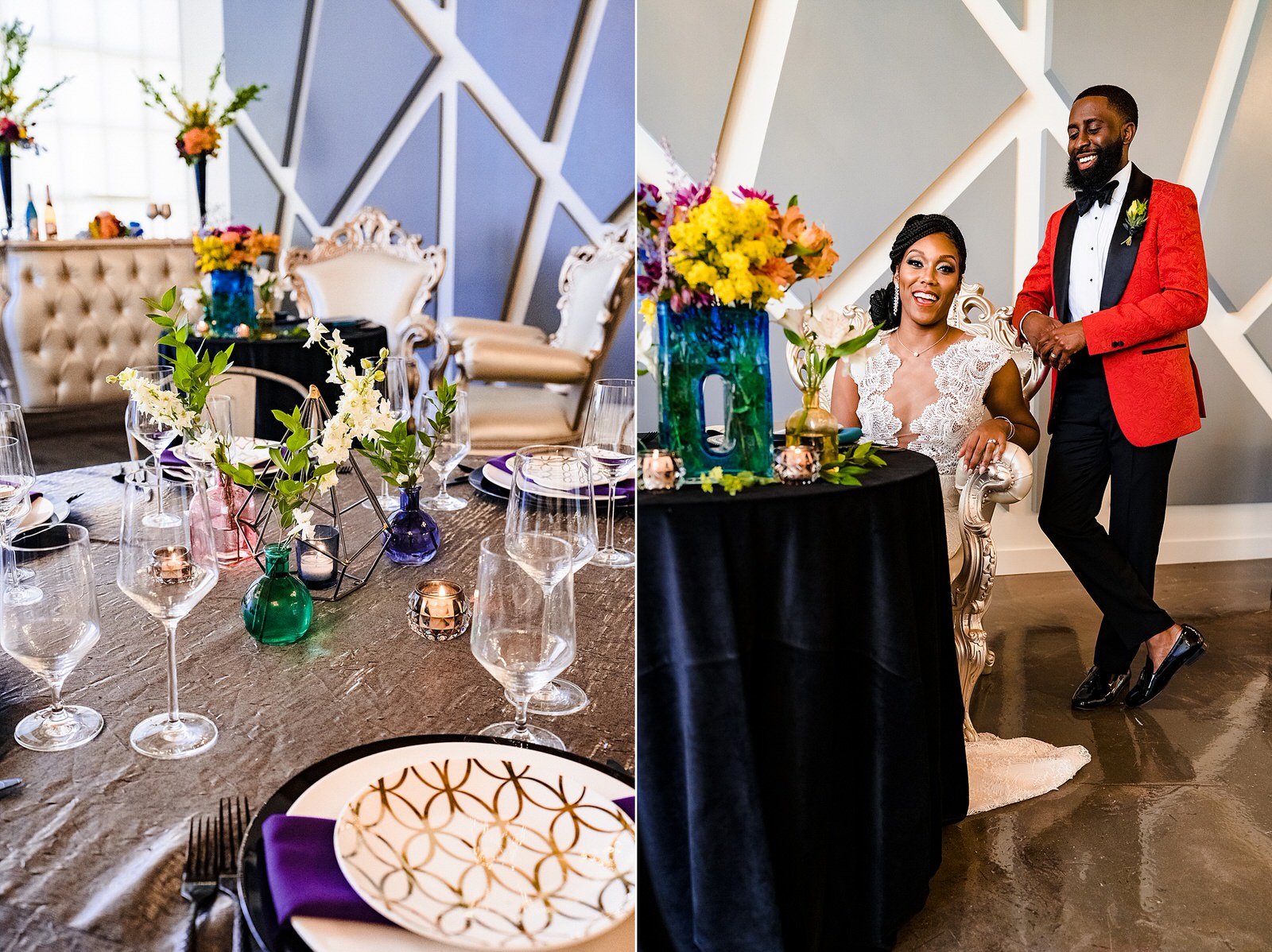 Lucky Strike Suite set up for an intimate wedding as part of a colorful wedding inspiration shoot