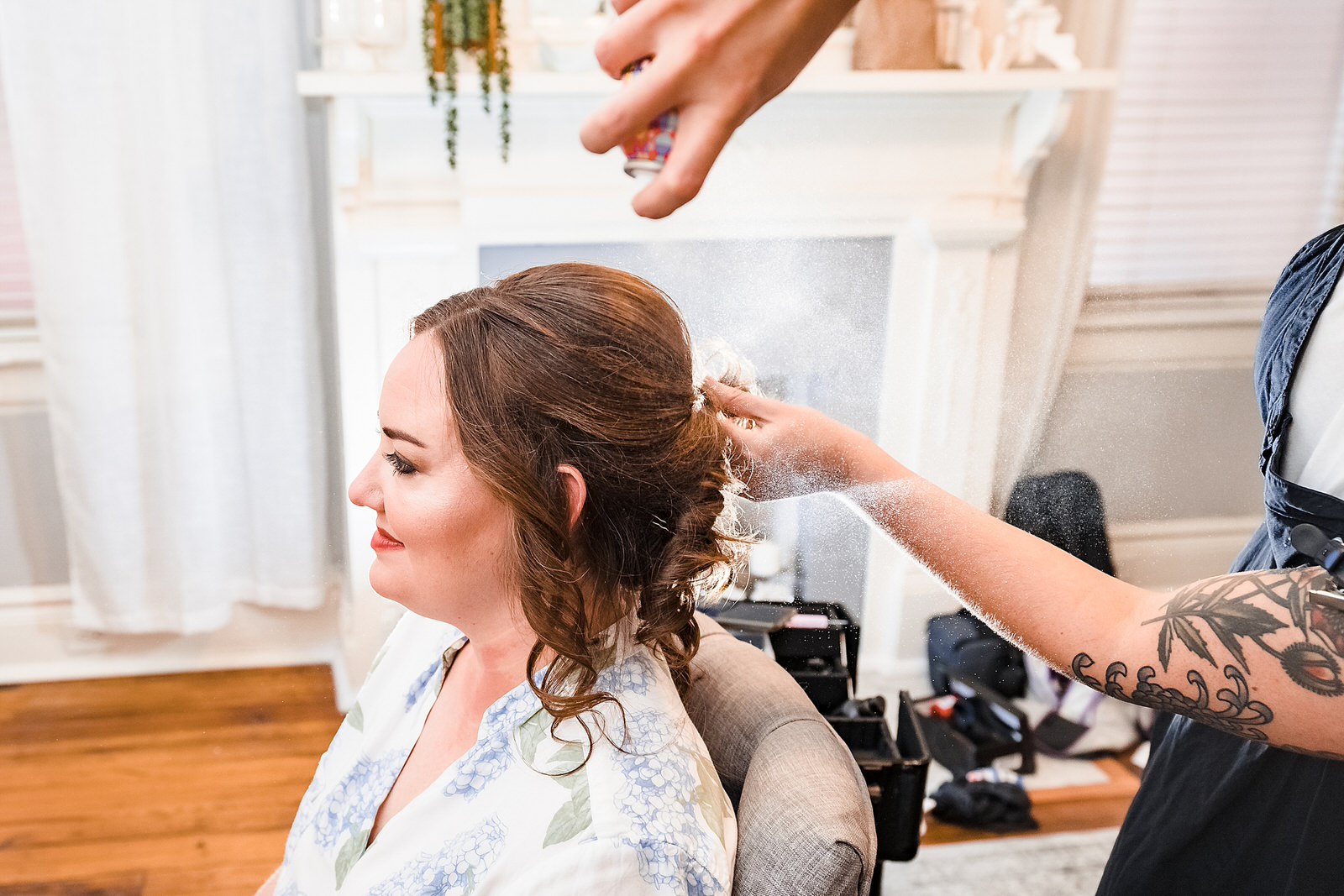 Bride gets her hair and makeup done by the Beauty and Bloom mobile beauty team