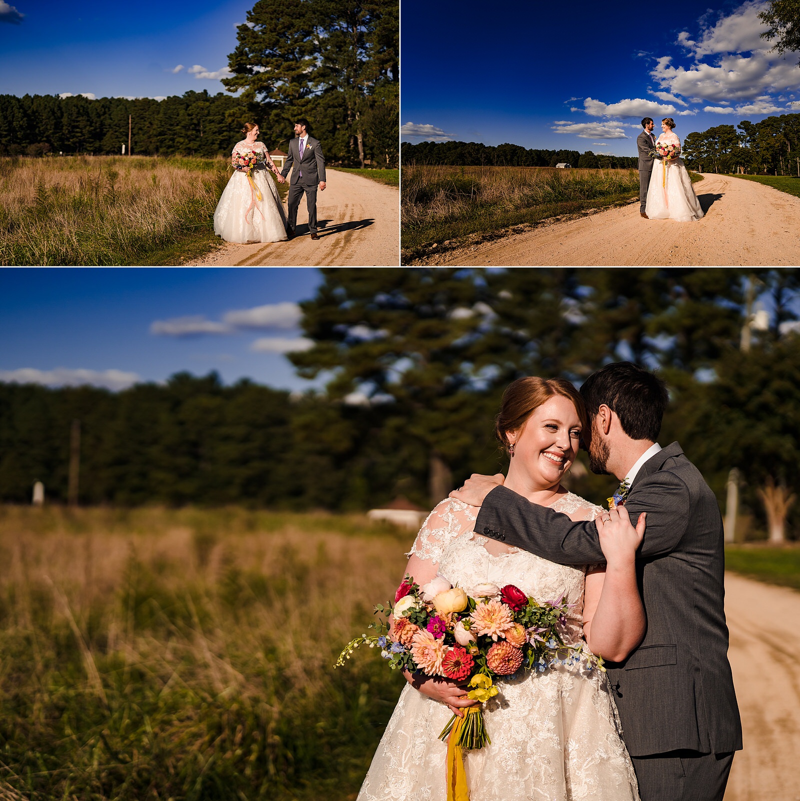 Portraits of a bride and groom on a gorgeous wedding day at The Meadows Raleigh