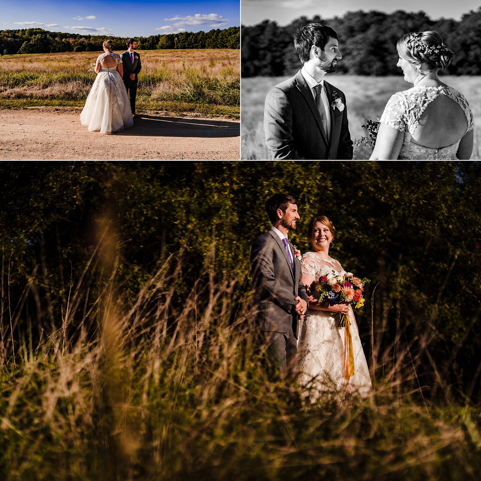 Portraits of a bride and groom on a gorgeous wedding day at The Meadows Raleigh