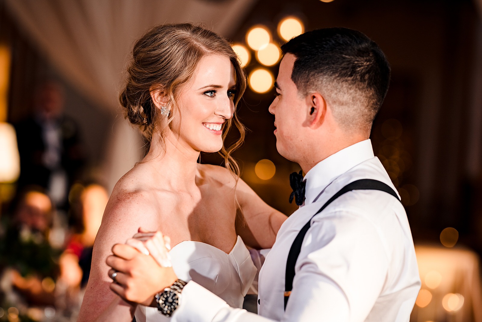 Couple shares their first dance at The Cotton Room in Durham, NC