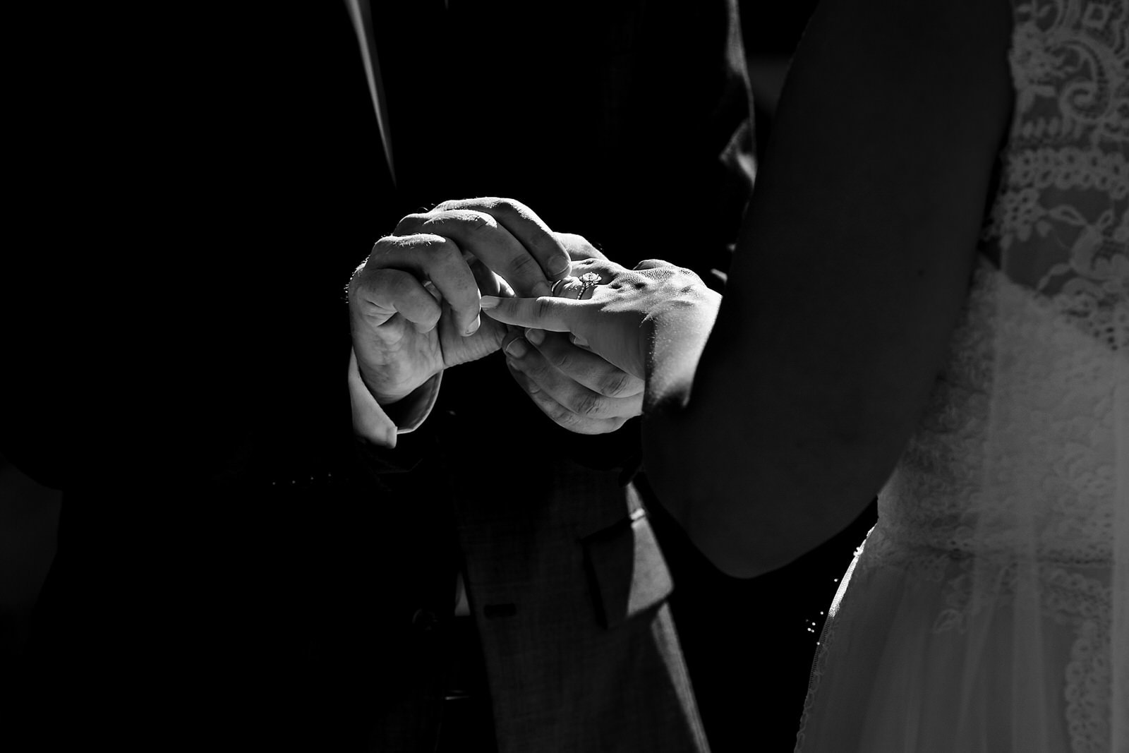Closeup of wedding ring exchange 
