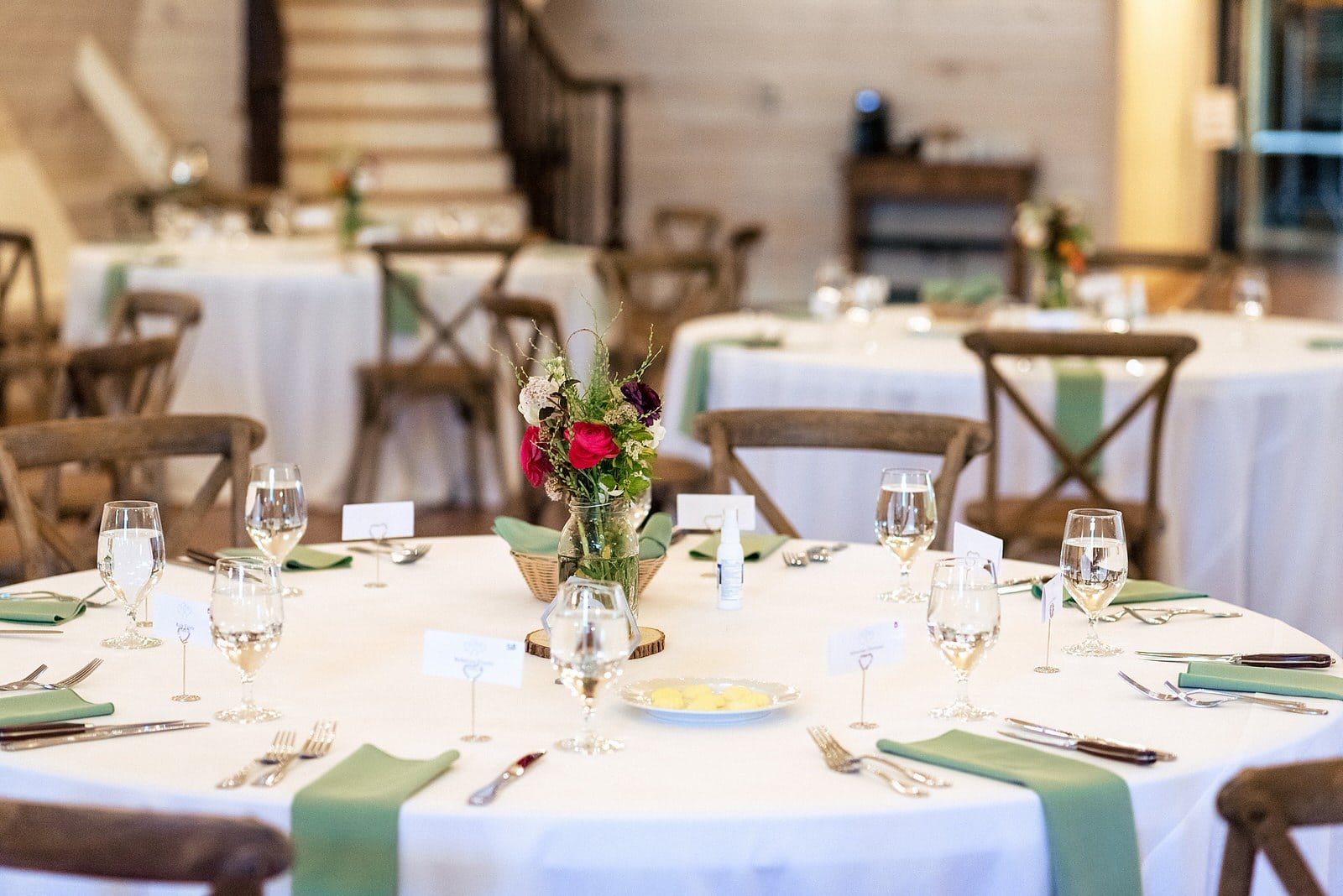 Wakefield Barn Wedding Reception - Green & White wedding reception decor - Wedding inspiration