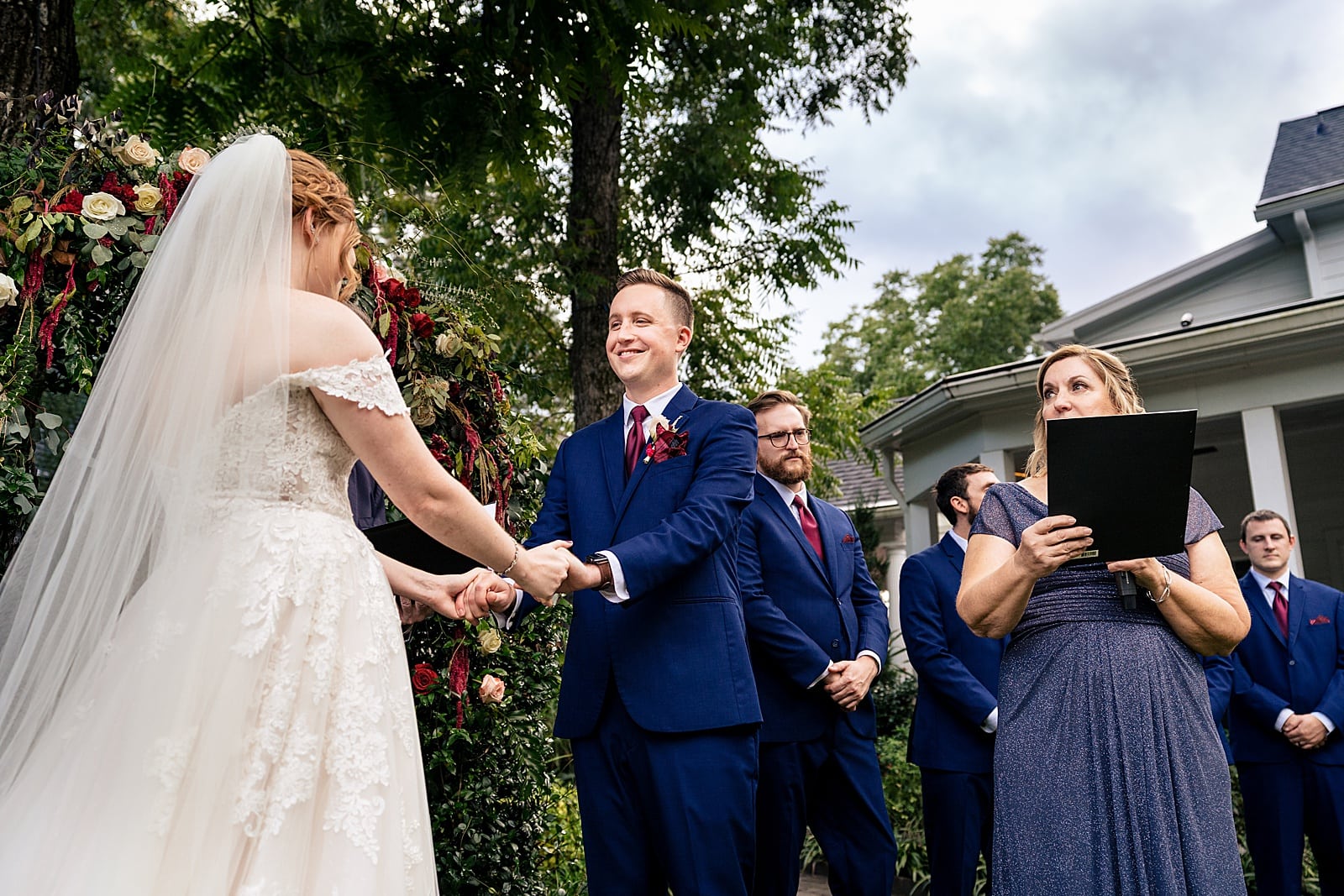 emotional wedding ceremony at Matthews House in Cary, NC
