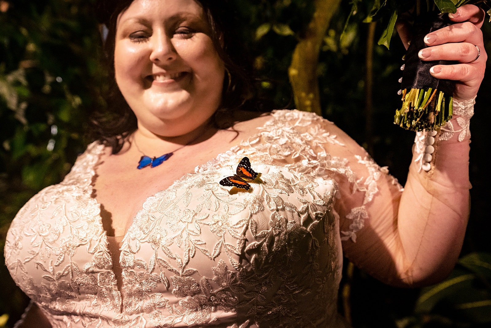 After their wedding ceremony at the Durham Museum of Life and Science, these brides went into the butterfly house to release butterflies!