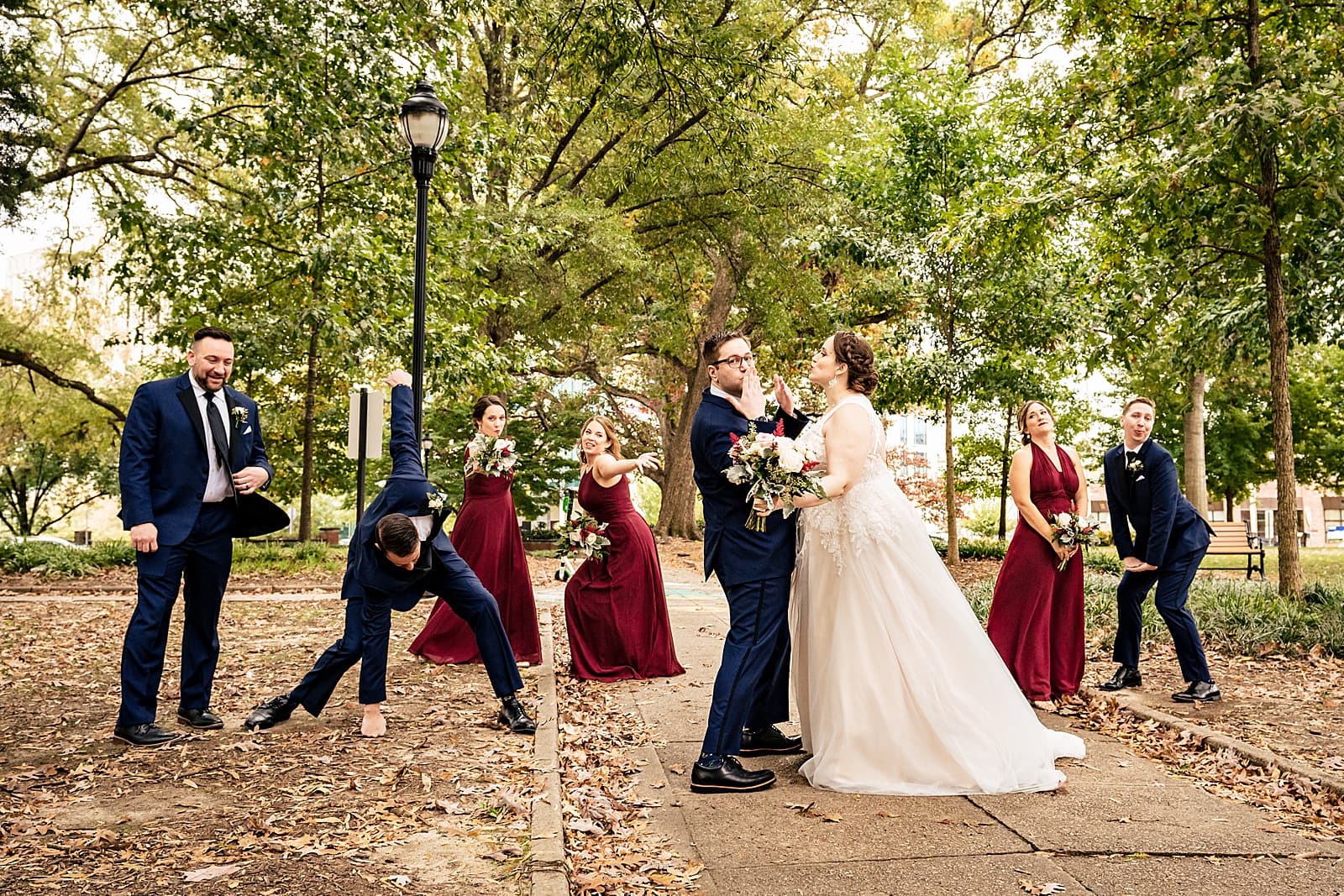 this wedding party walked (and scootered) all around downtown Raleigh for gorgeous wedding photos