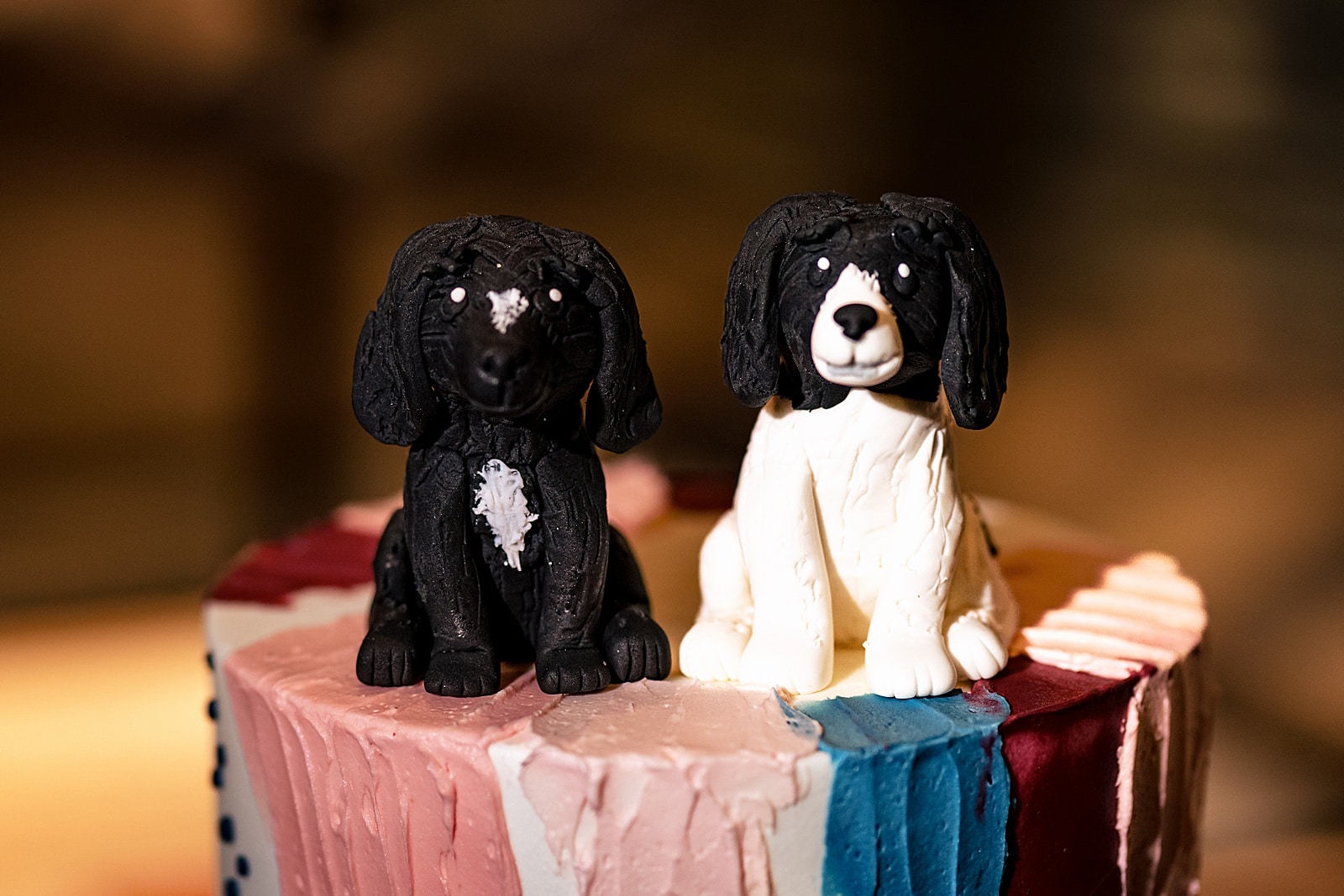 NC Science Museum wedding reception details with dog cake toppers