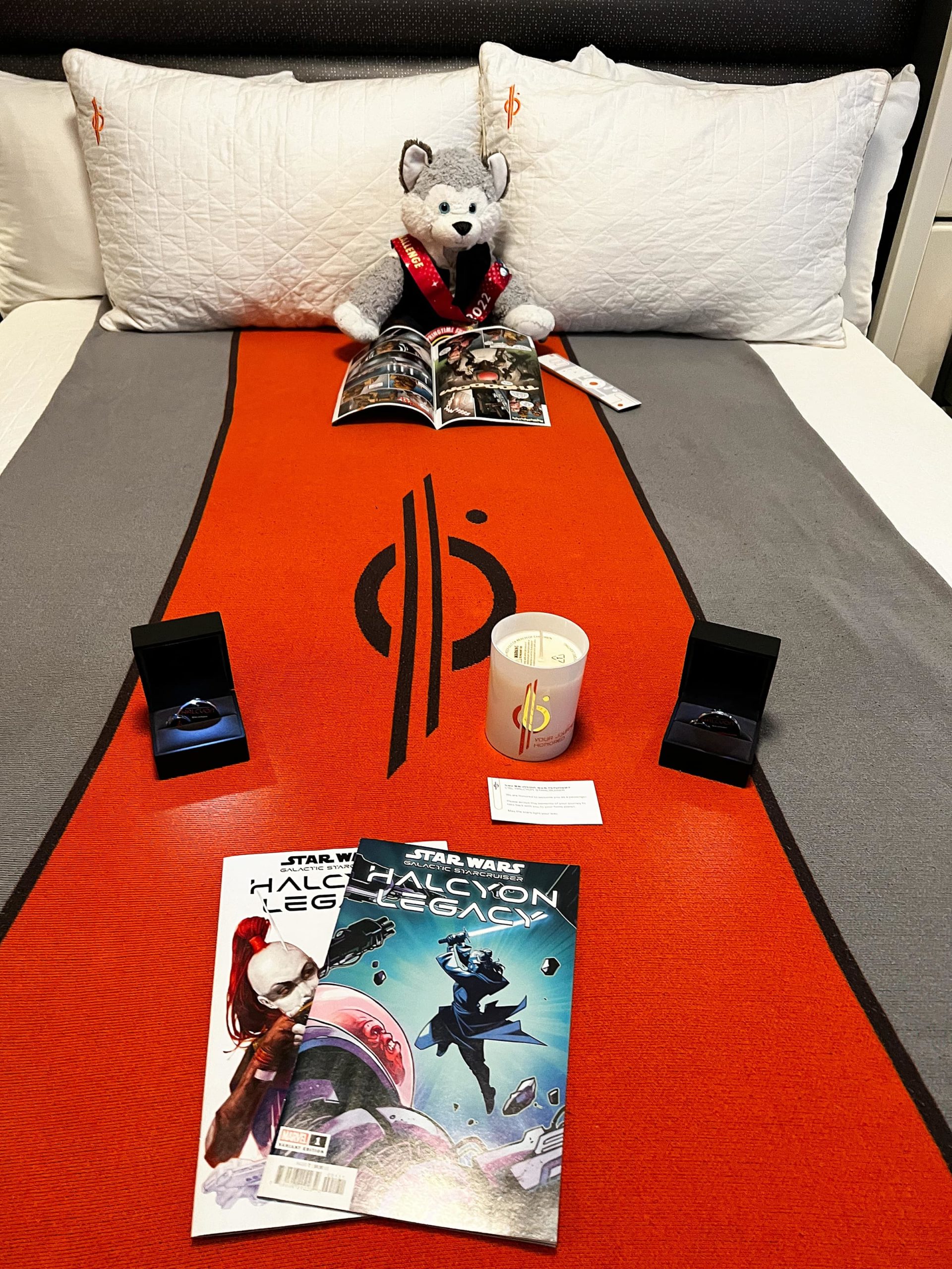 Little gifts left on our bed during our trip on the Star Wars Hotel Galactic Starcruiser
