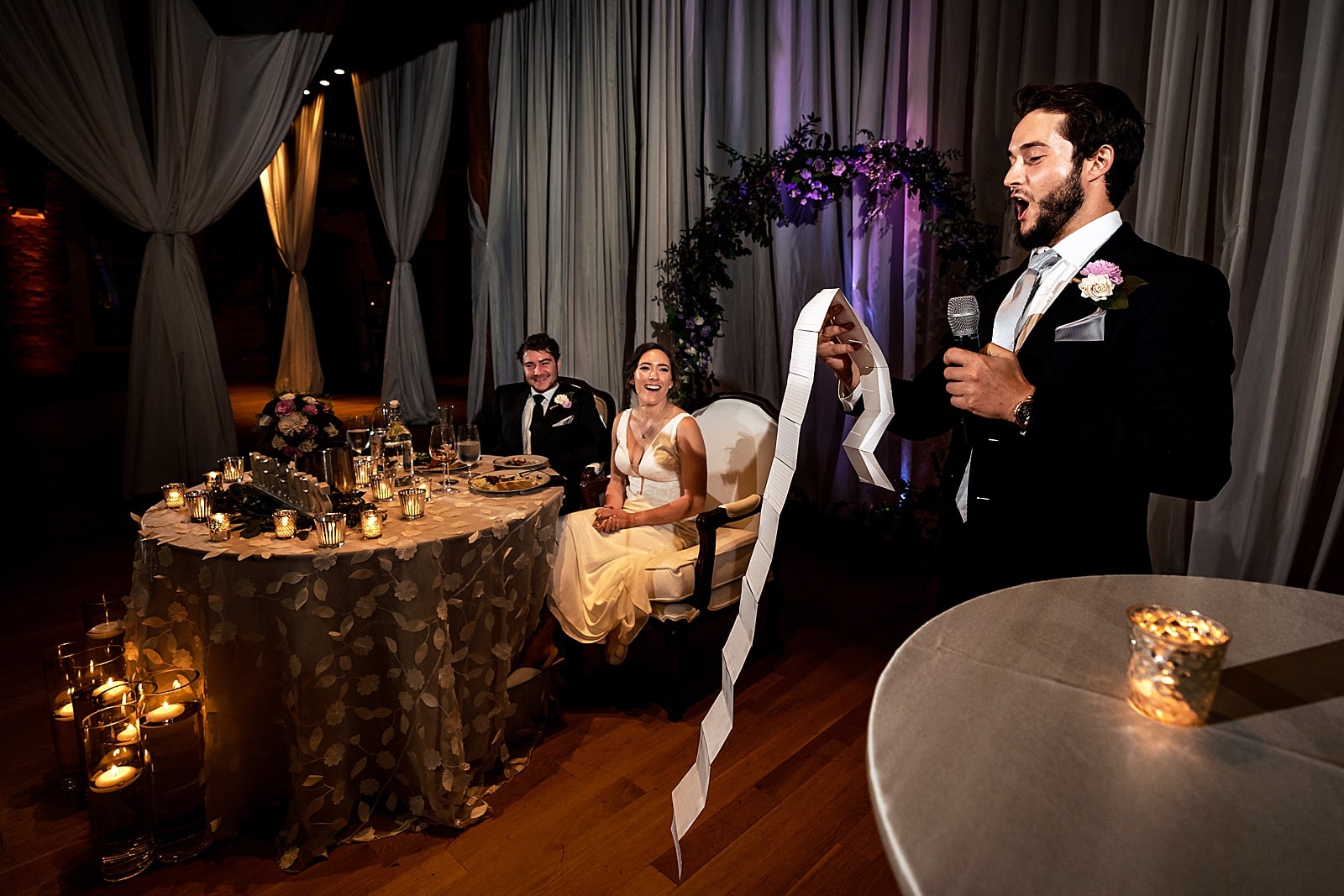 This best man had a nice long speech that had the couple and all their friends and family laughing | downtown durham wedding at the cotton room, images by Kivus & Camera