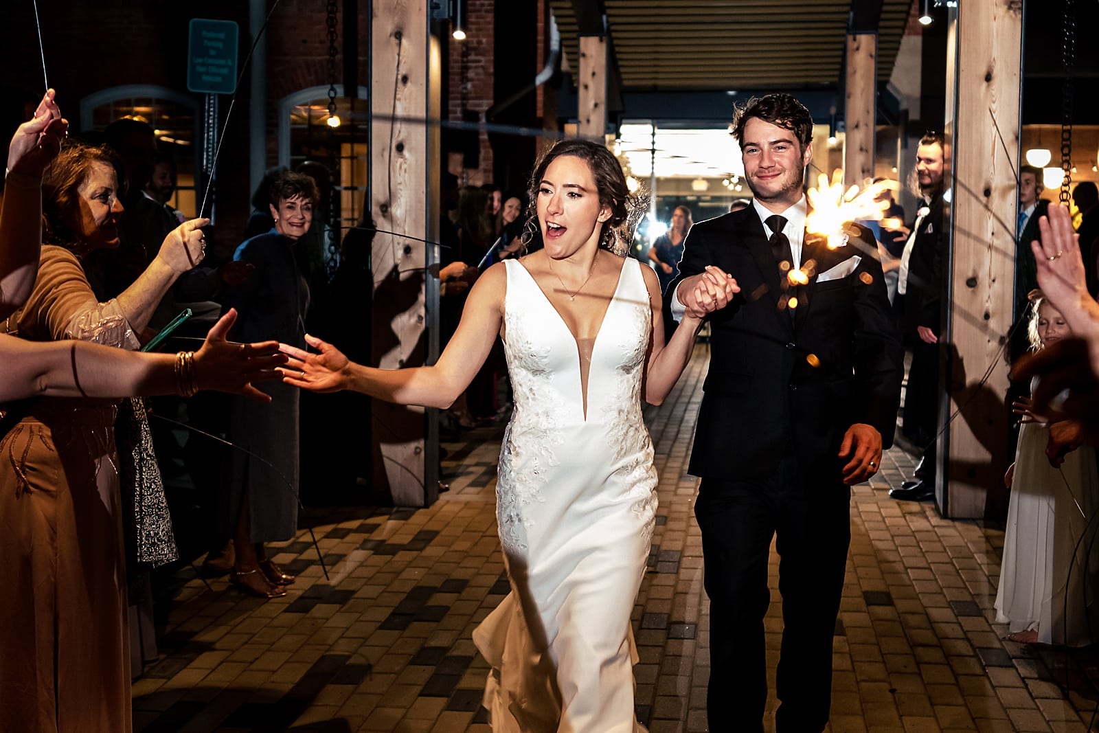 Sparkler Exit at The Cotton Room | images by Kivus & Camera, Durham Wedding Photographers