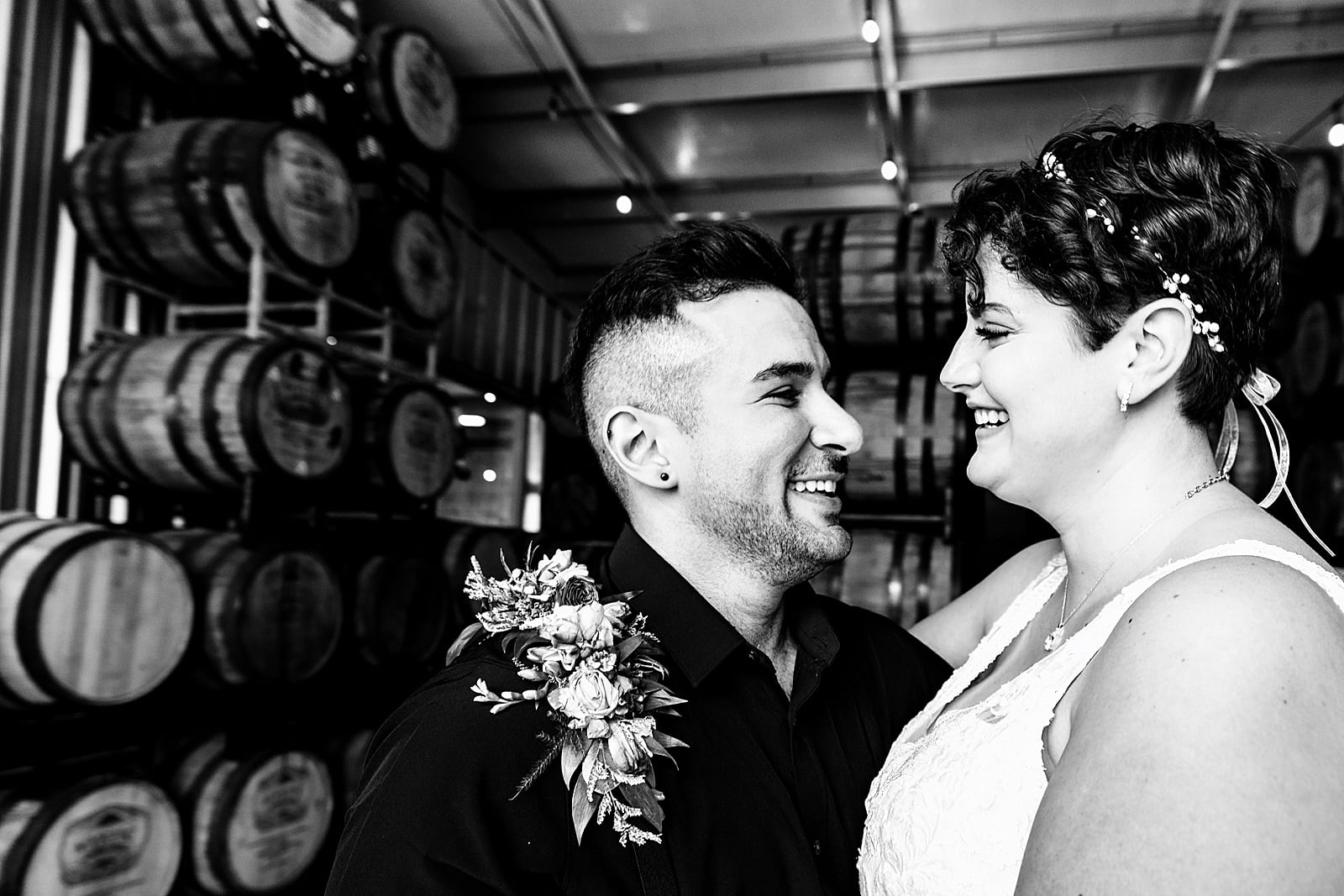 Fun wedding portraits at Mystic Distillery in Durham, NC | photos by Kivus & Camera
