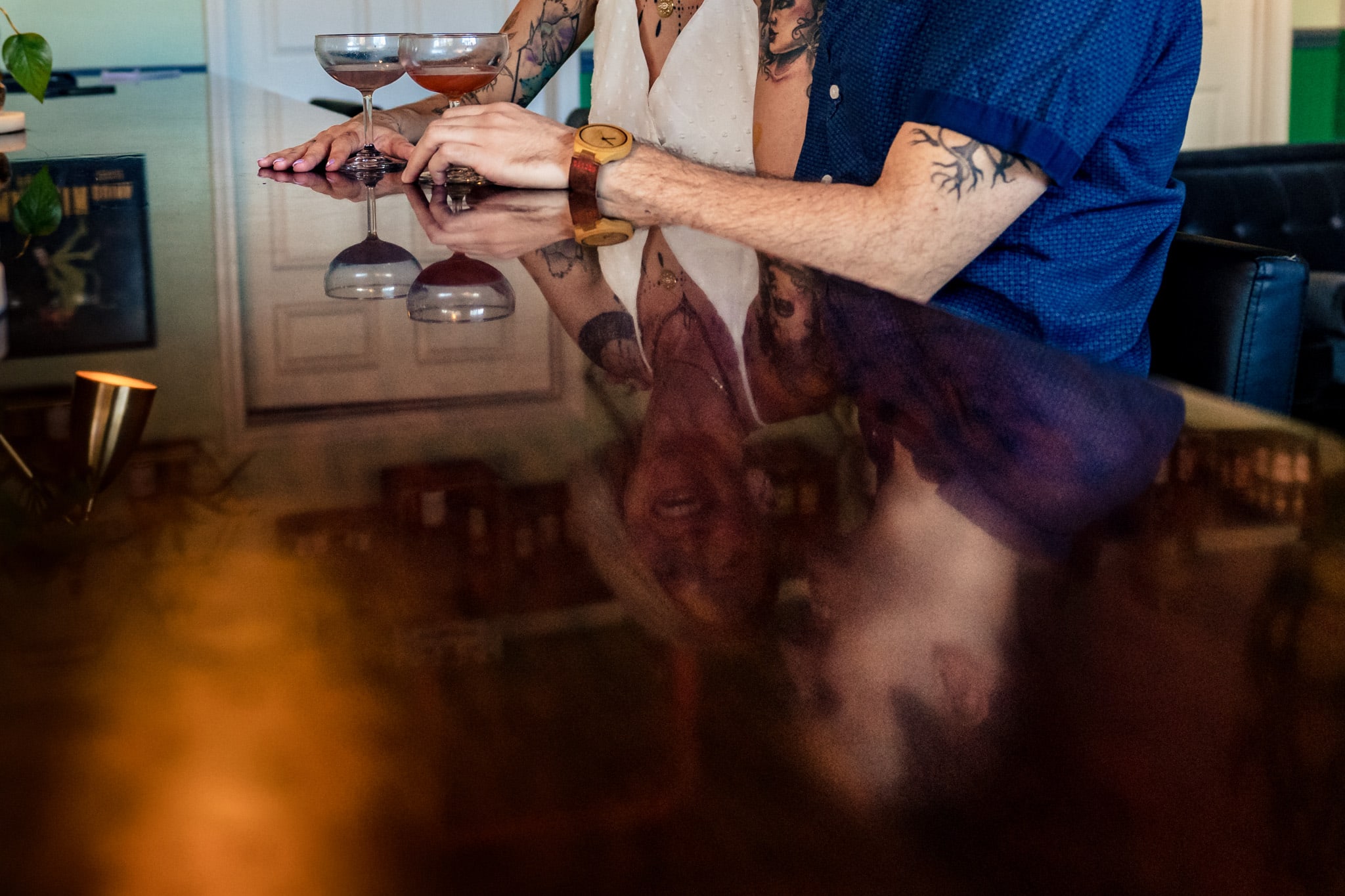 Aunt Bettys Speakeasy gin bar in downtown Raleigh was the perfect location for this engagement session | photos by Kivus & Camera