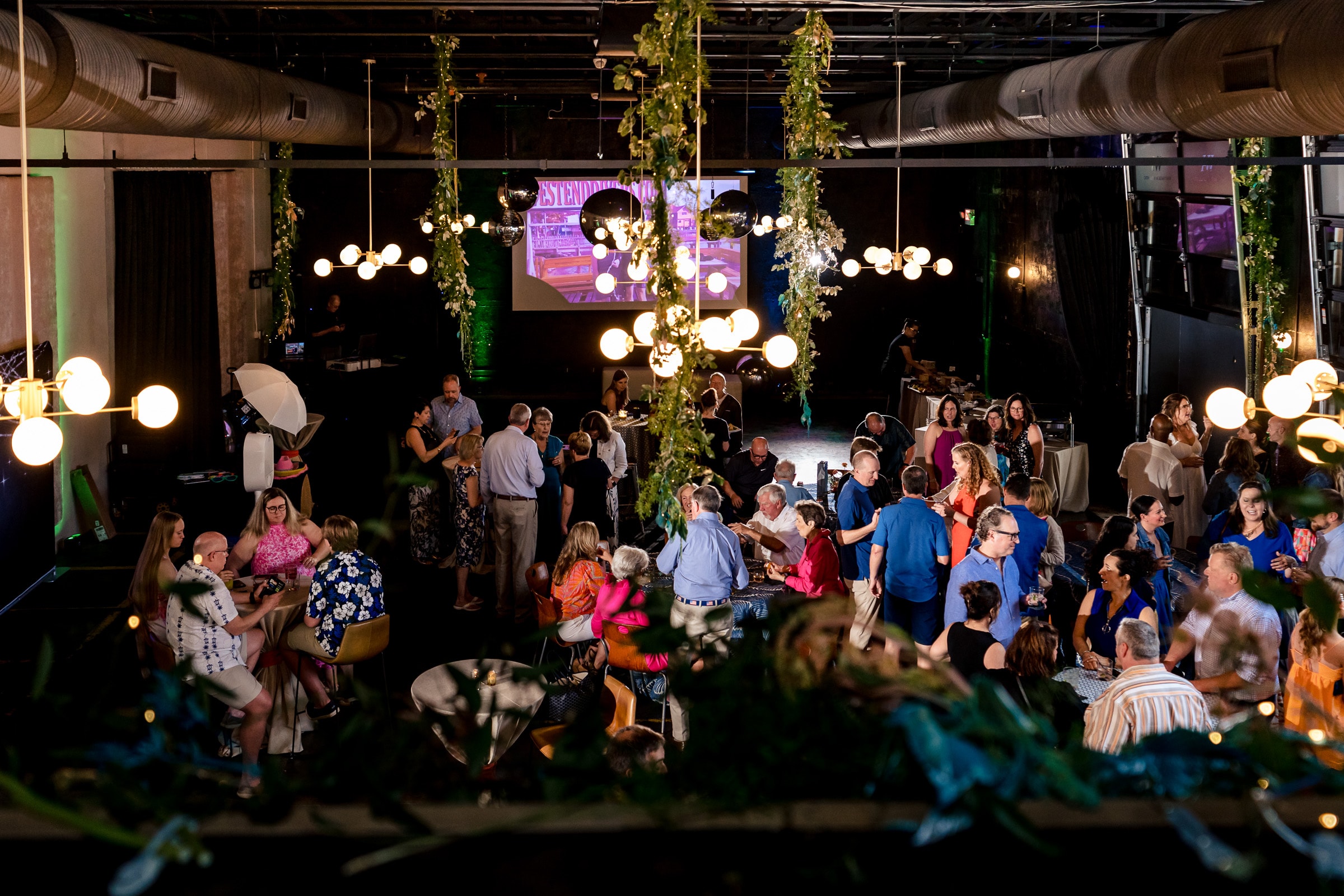 overhead photograph of a wedding reception at Whitaker & Atlantic, a Raleigh wedding venue