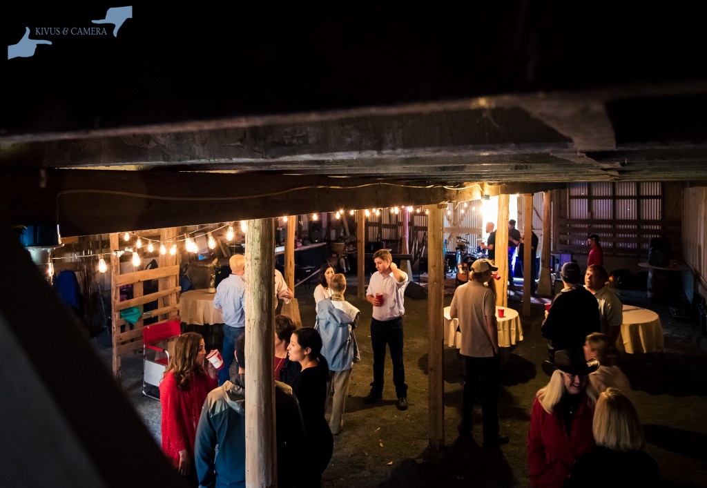 Party goers in the barn