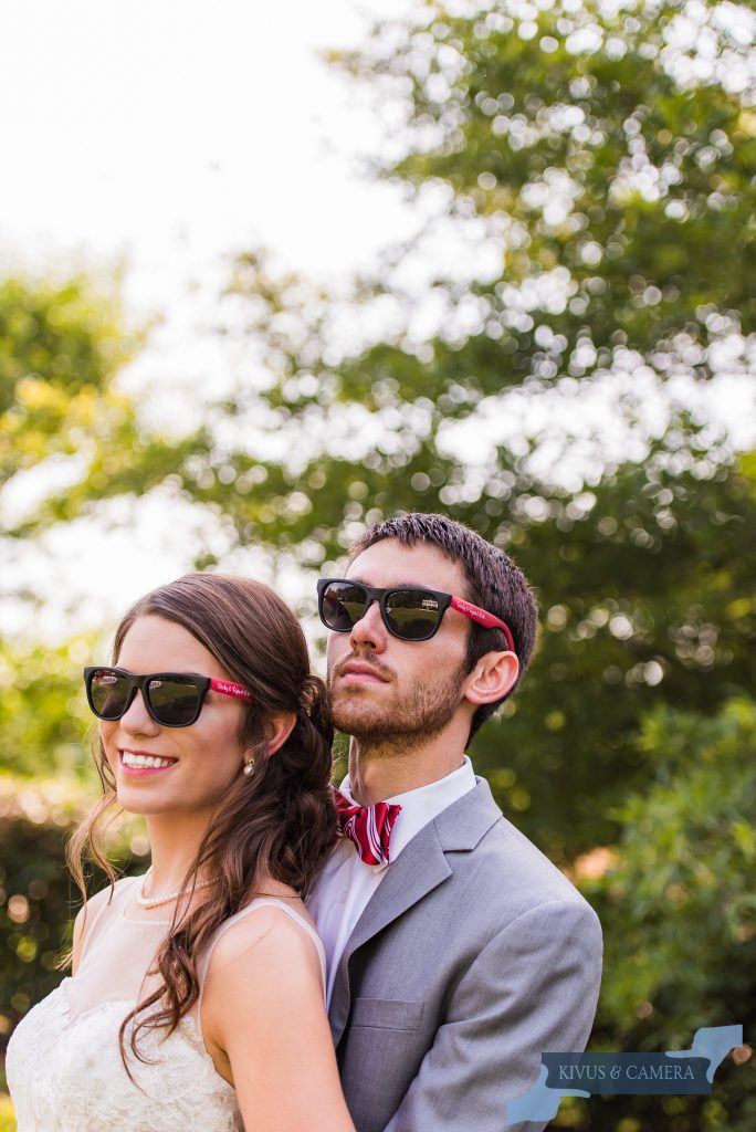 Bride and Groom in custom sunglasses