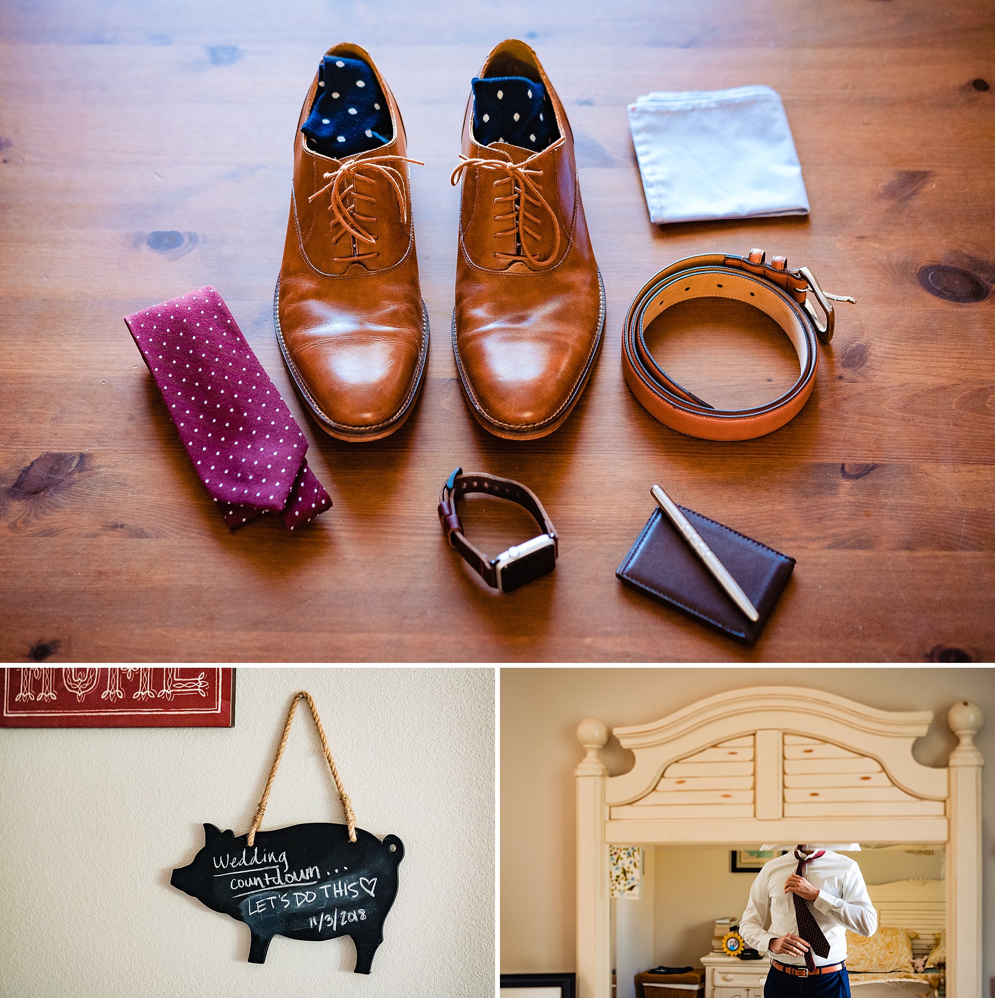 Details of the groom's outfit for his wedding day in downtown Raleigh