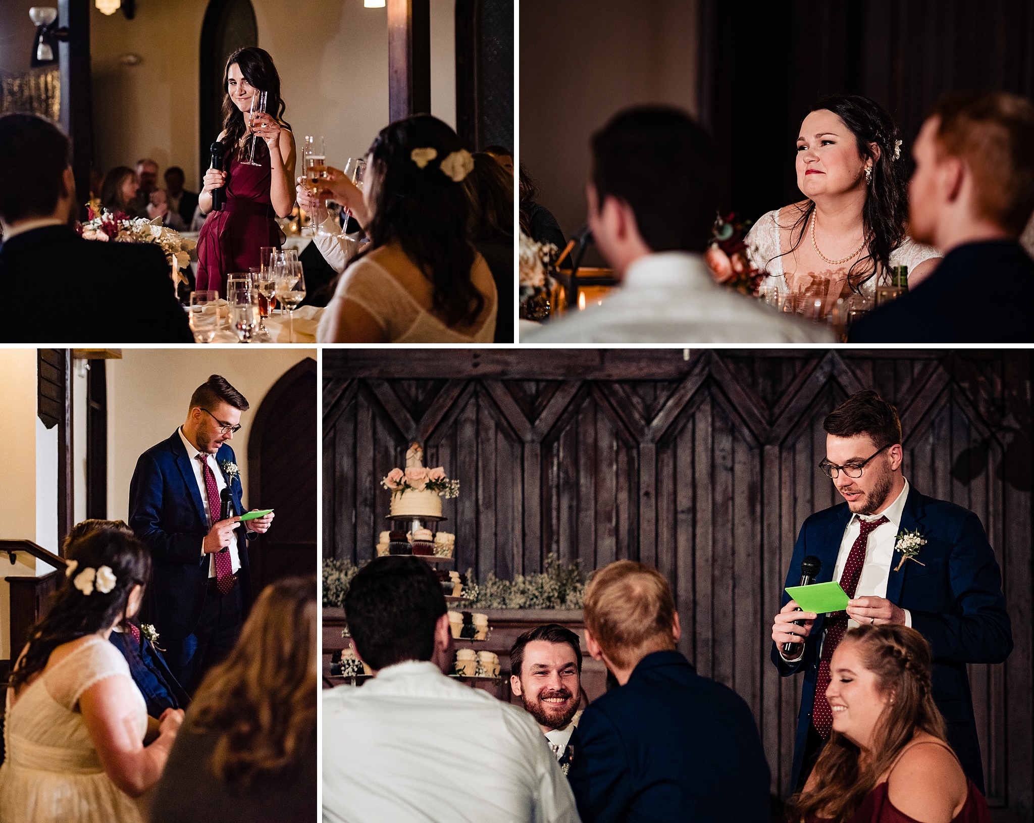 Best man and Maid of Honor give toasts during an All Saints Chapel wedding from Raleigh wedding photographers