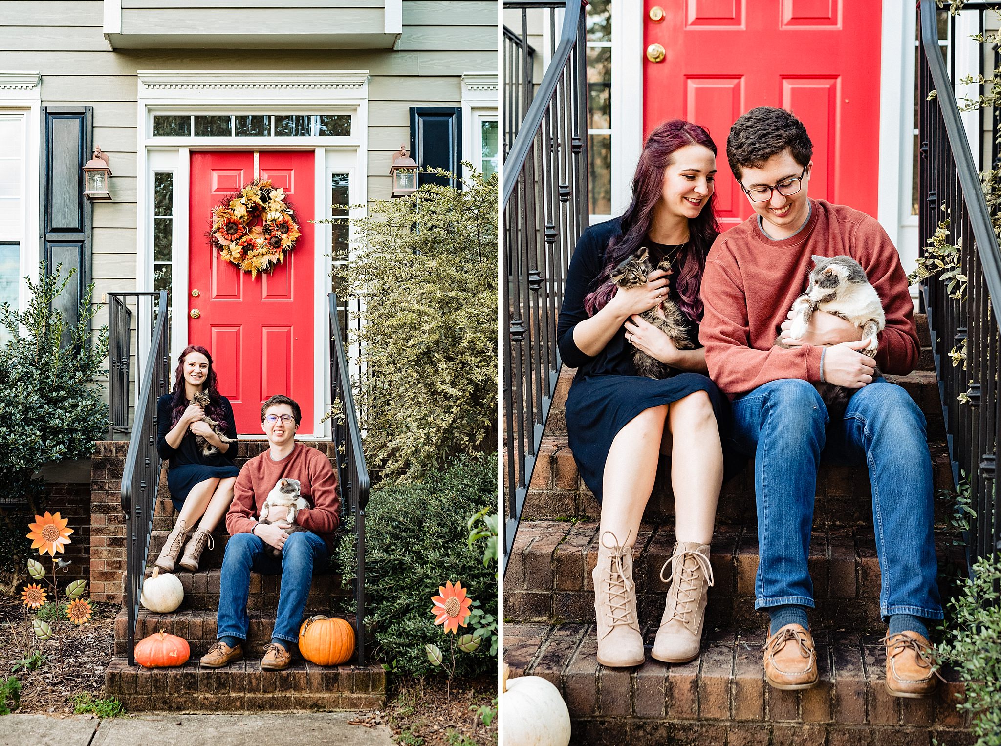Engagement photos with cats