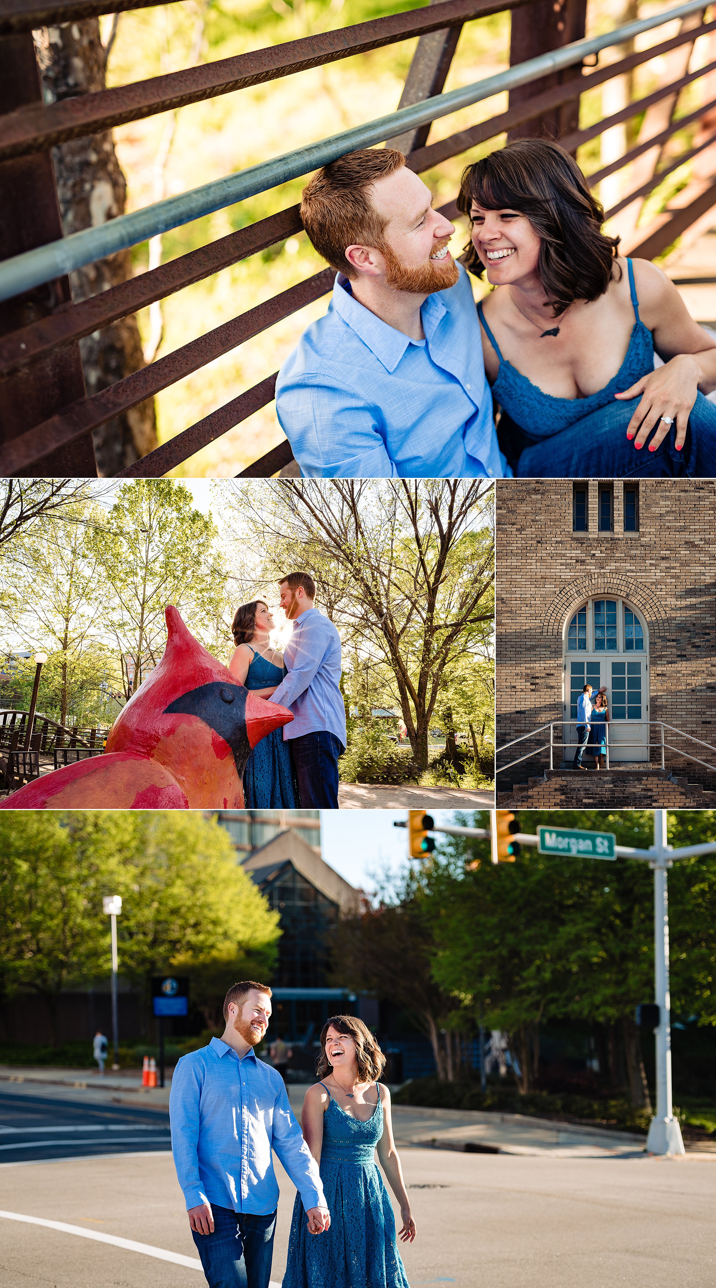 Downtown Durham engagement portraits at Central Park and the Durham Armory