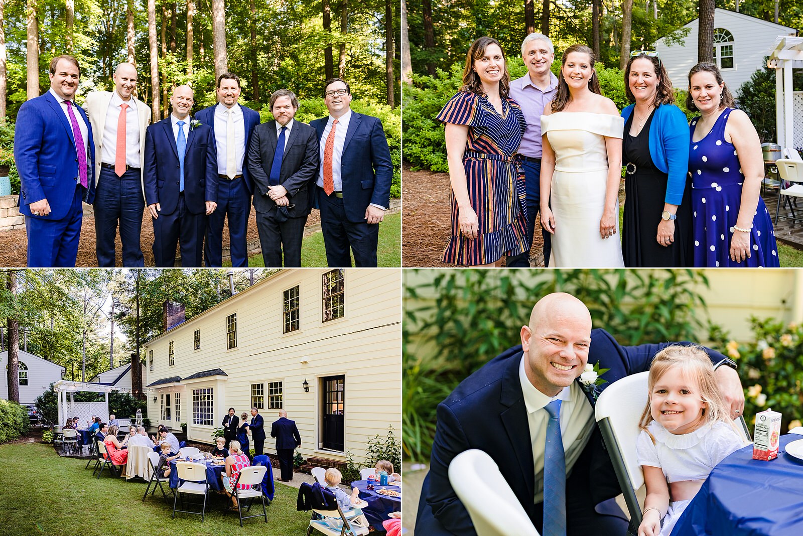 Photos of guests at a micro-wedding in a Raleigh backyard