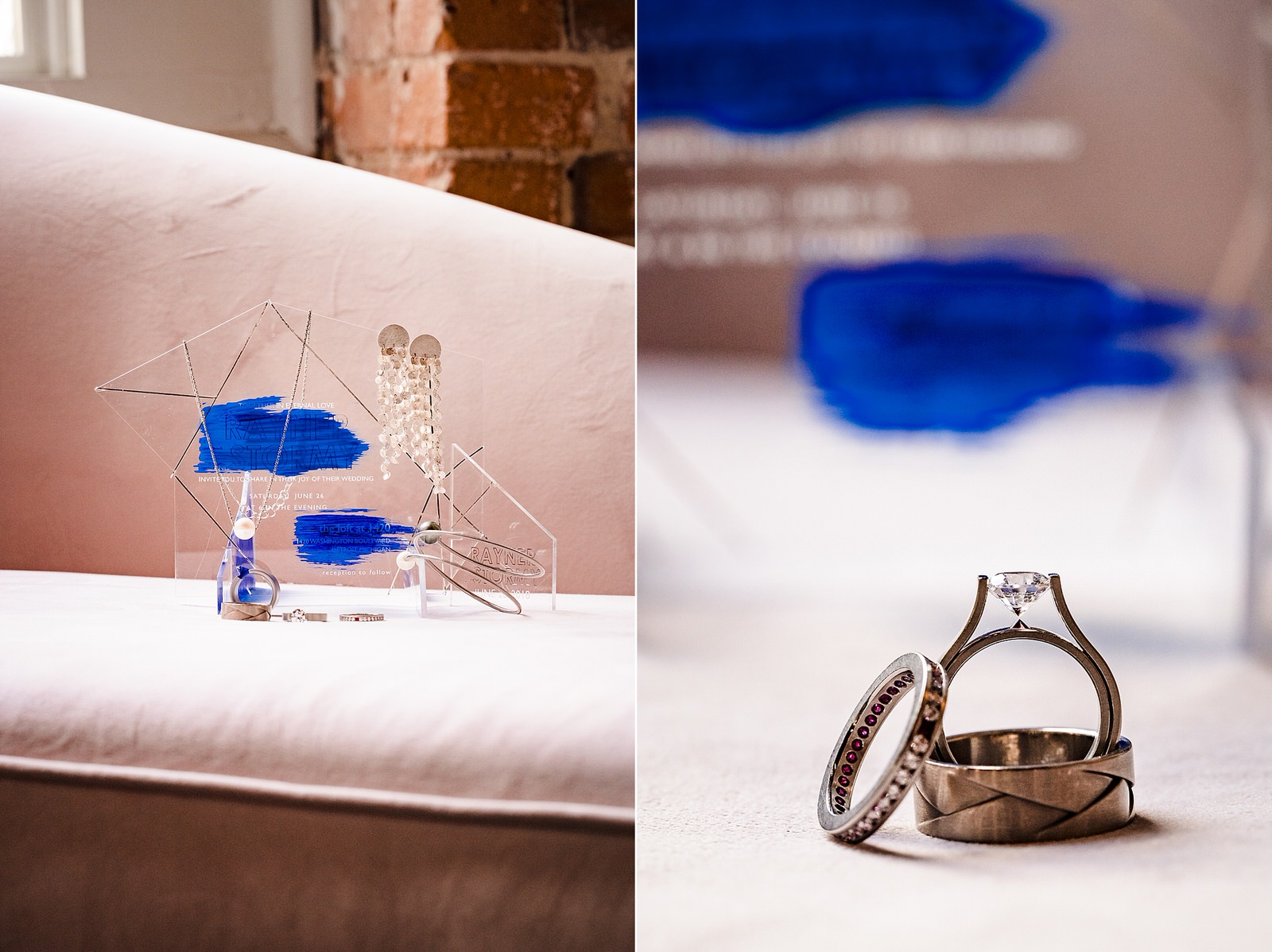 Blue wedding details from a colorful wedding inspiration styled shoot