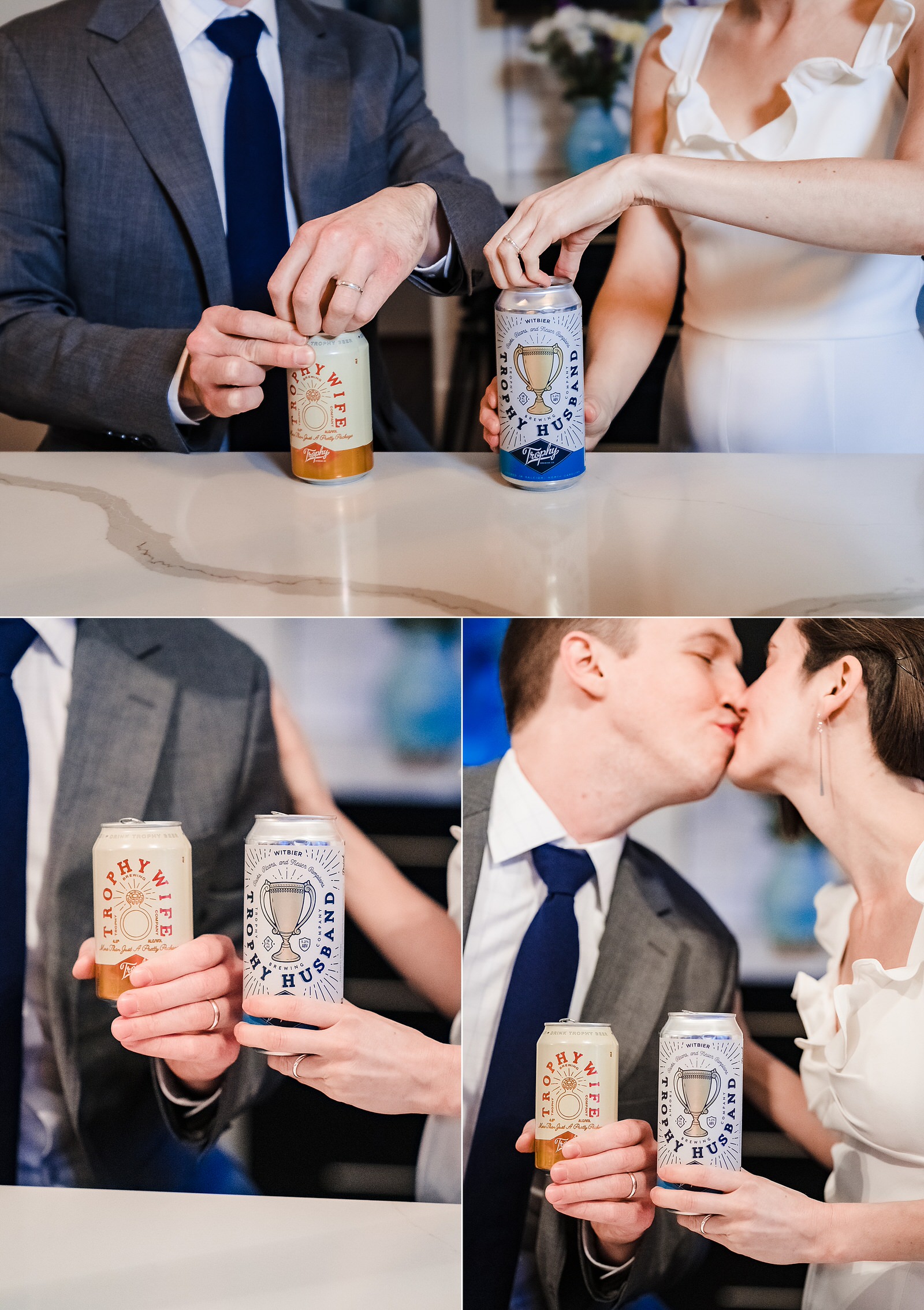 Trophy Husband and Trophy Wife beers for the newlyweds at this small Durham wedding