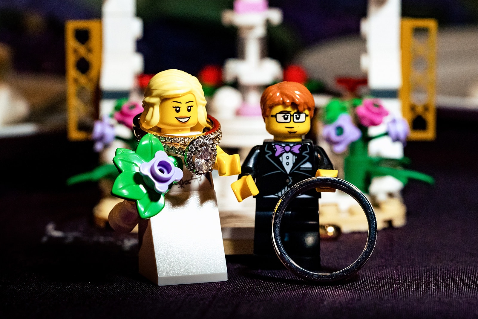 Lego cake topper at a fun wedding