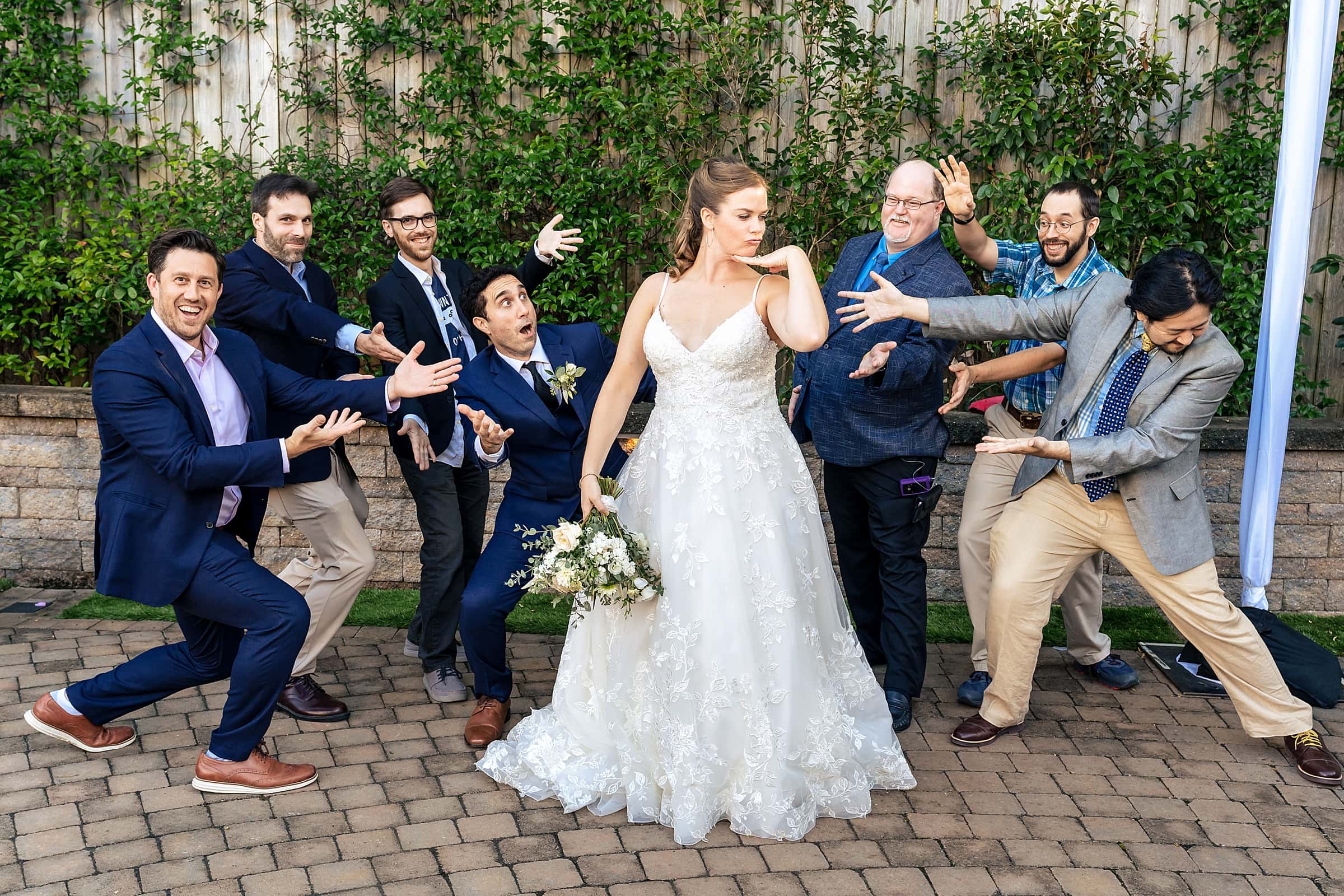 groomsmen send love to the bride on the wedding day