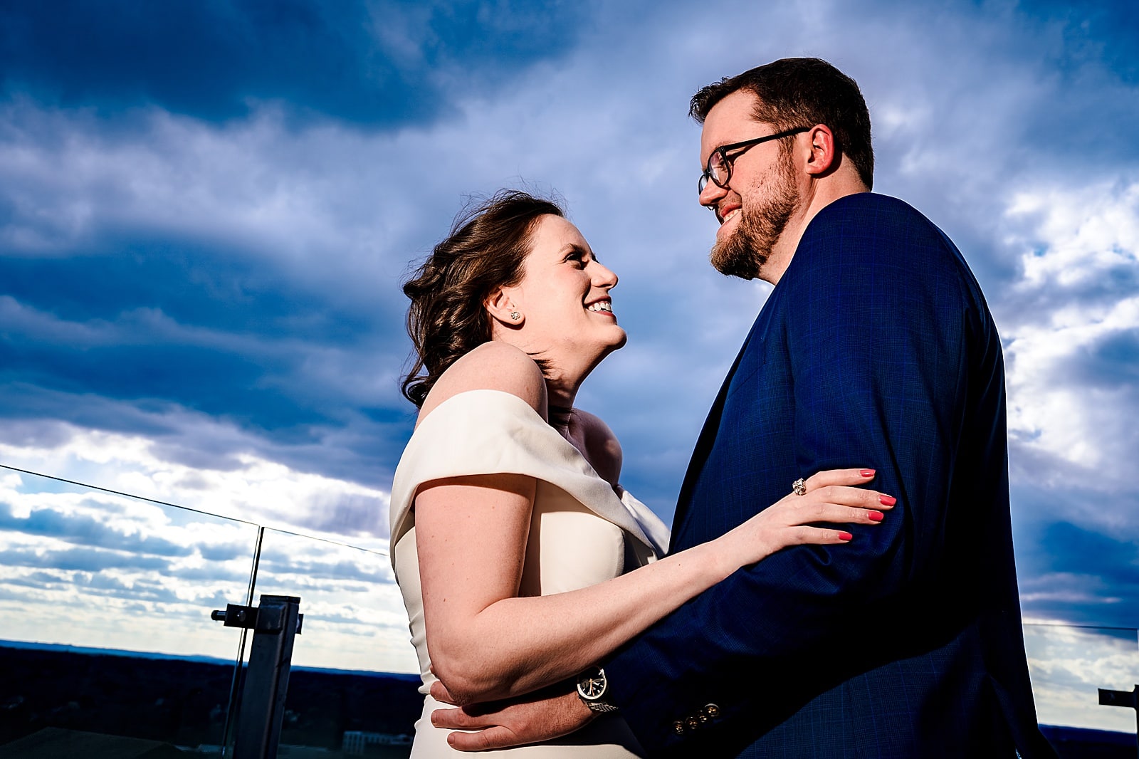 Wedding portraits in the penthouse of the 21C Hotel in downtown Durham, NC by Durham wedding photographers Kivus & Camera