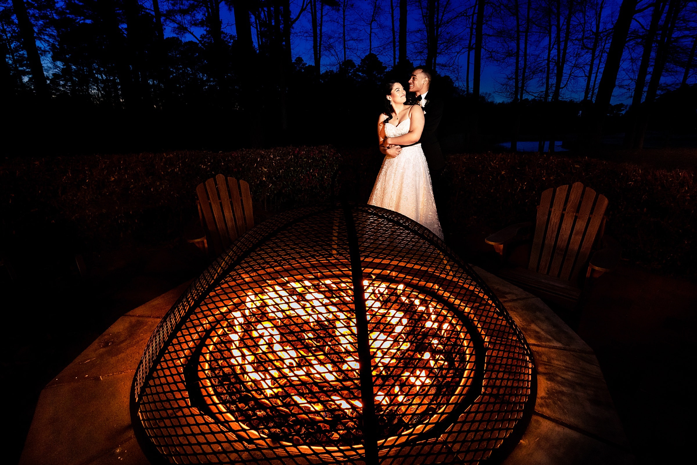 Brier Creek country club wedding photos after dark by Raleigh wedding photographers Kivus & Camera