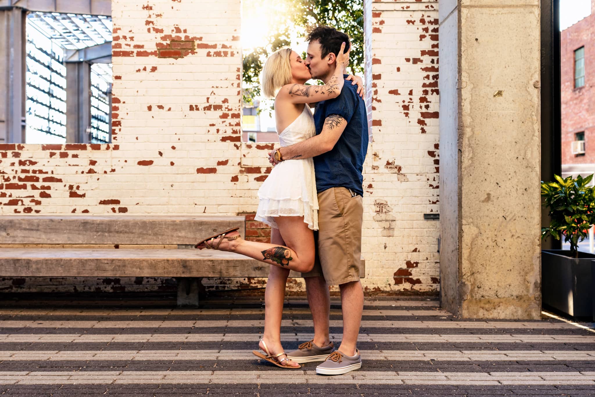 Downtown Raleigh warehouse district is a great engagement photo location | photos by Kivus & Camera