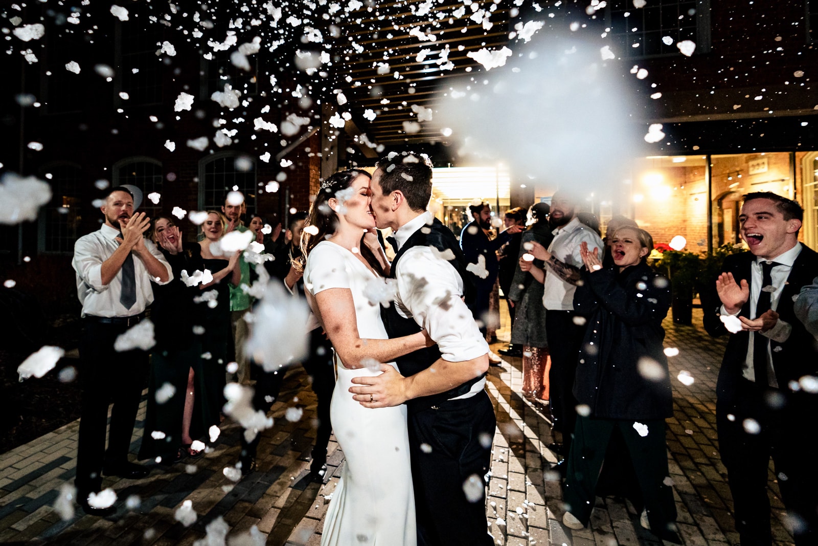 Want a winter wedding vibe, but live in the south? get a snow machine for your exit! | photo by Kivus & Camera