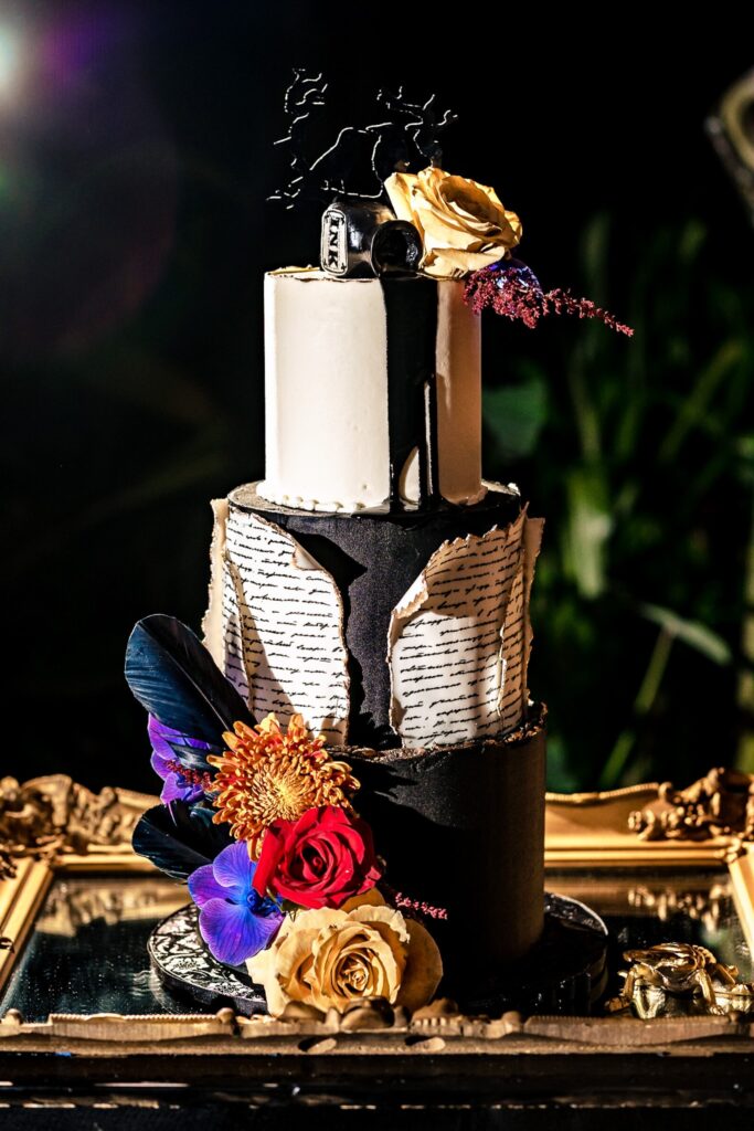 Edgar Allan Poe themed wedding cake from Love Cake in Raleigh, North Carolina | photo by Kivus & Camera