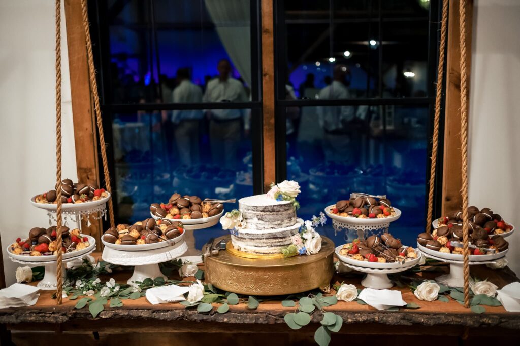 wedding dessert spread featuring "naked" wedding cake from Publix, whoopie pies, and other treats | photo by Kivus & Camera