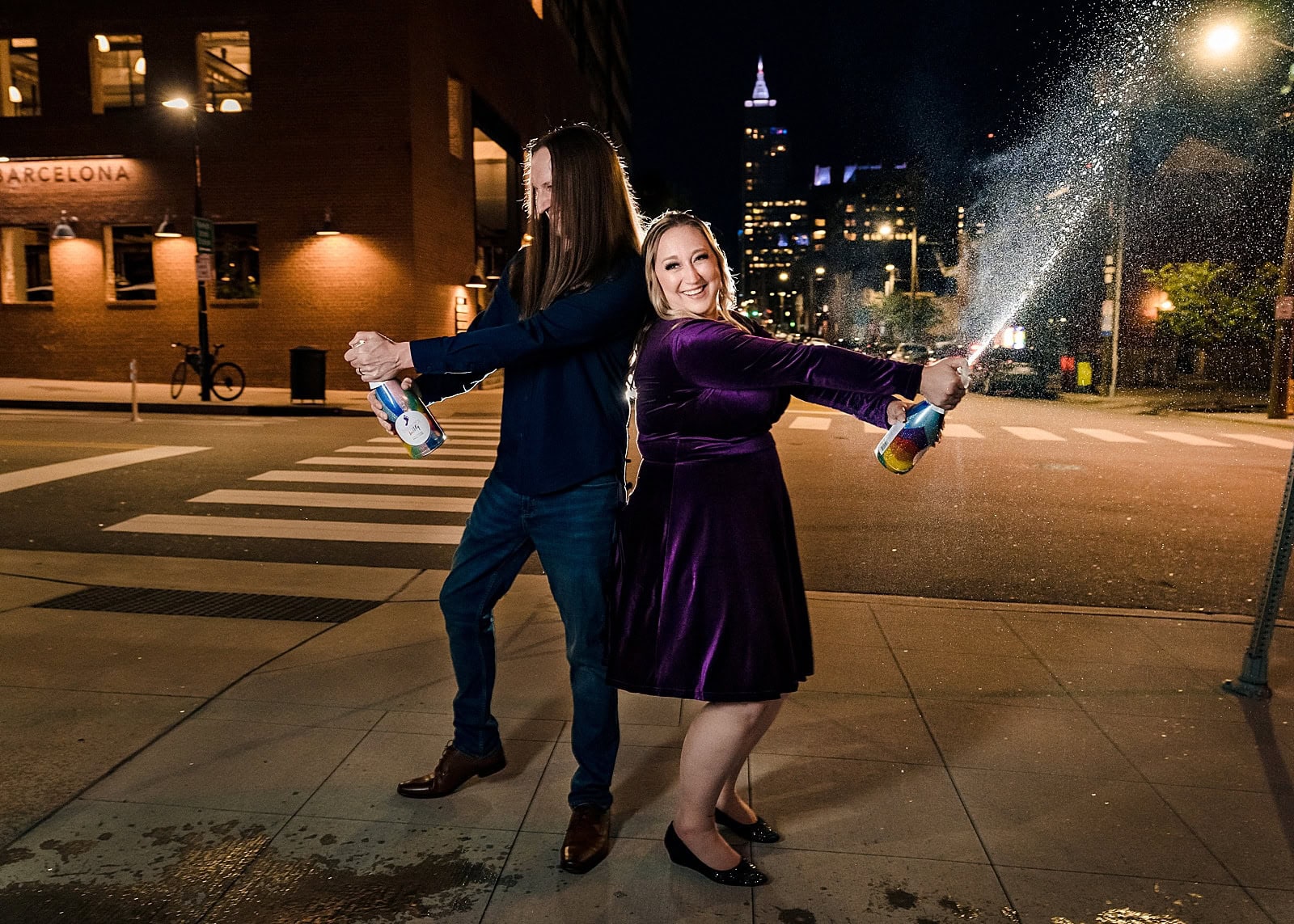 after dark engagement photos in downtown raleigh