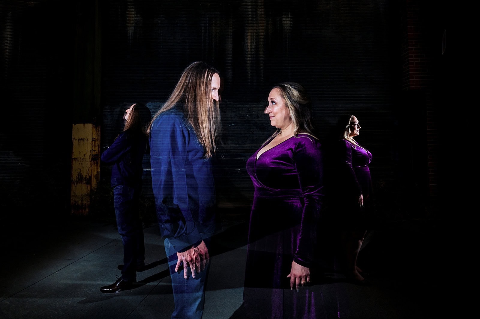 after dark engagement photo session - creative lighting and dramatic portraits