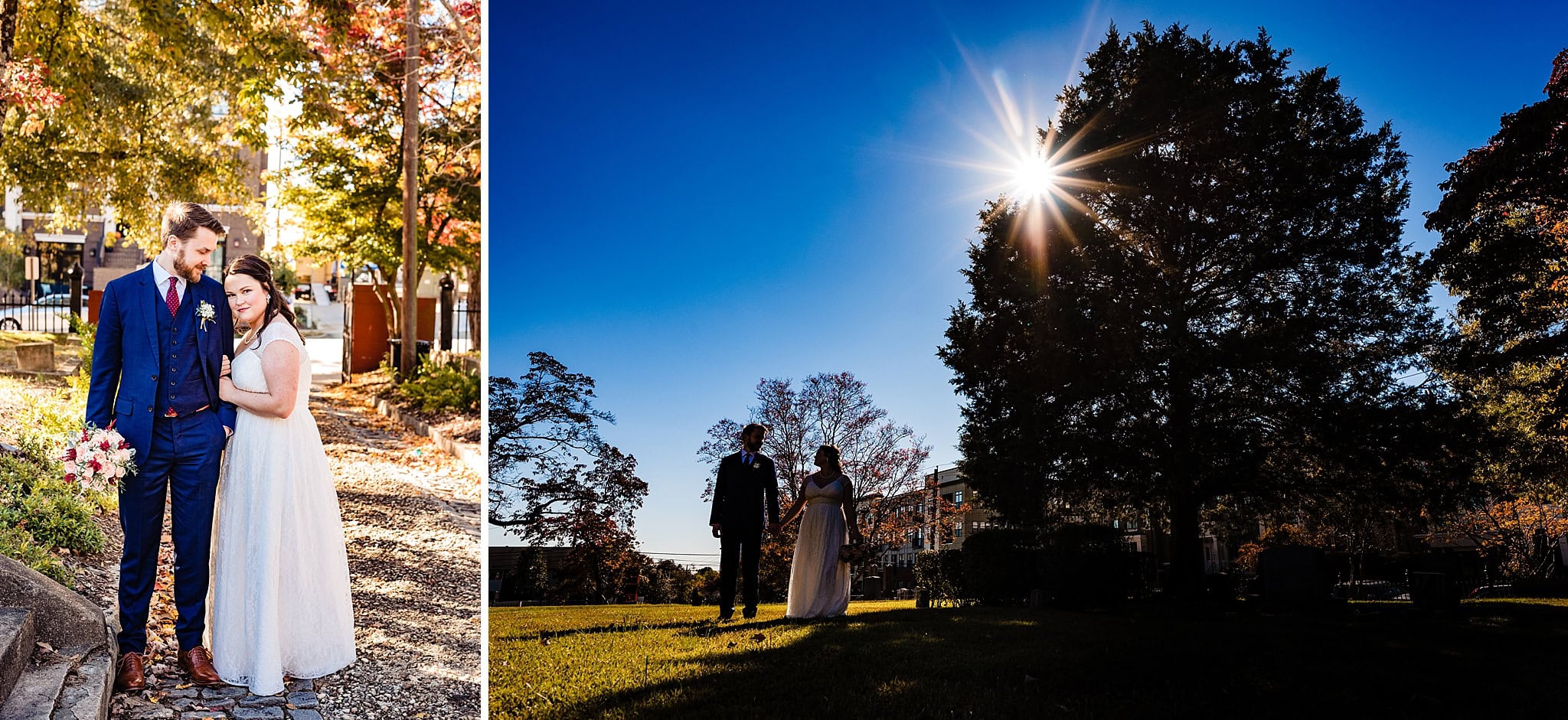 Portraits of a bride and groom at their All Saints Chapel Raleigh Wedding